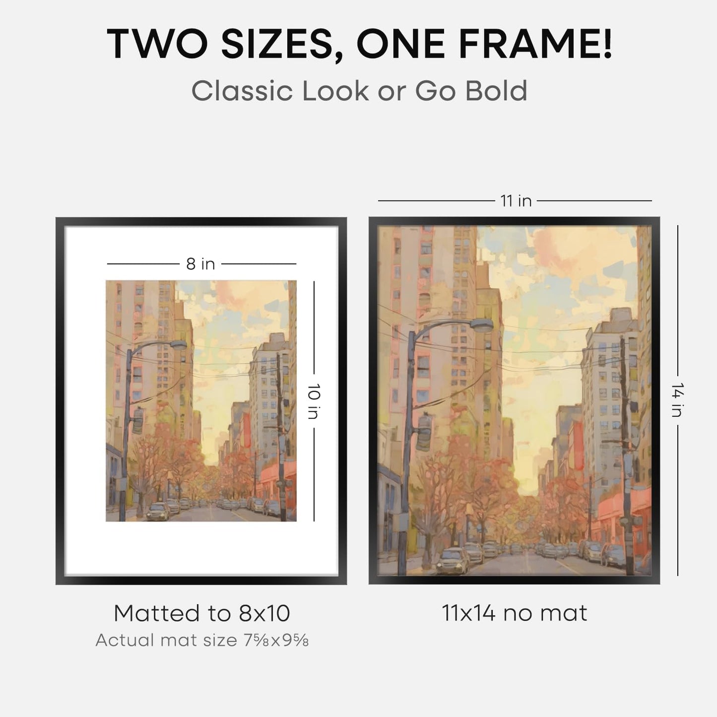 Homeforia Black 11x14 Picture Frame, High End Metal 11x14 Poster Frames with Mat 8x10, 11 x 14 Black Frame Matted to 8 x 10 inch Photo, 11 by 14 Thin Hanging Frames, Tempered Glass, Wall Kit, Set of 2