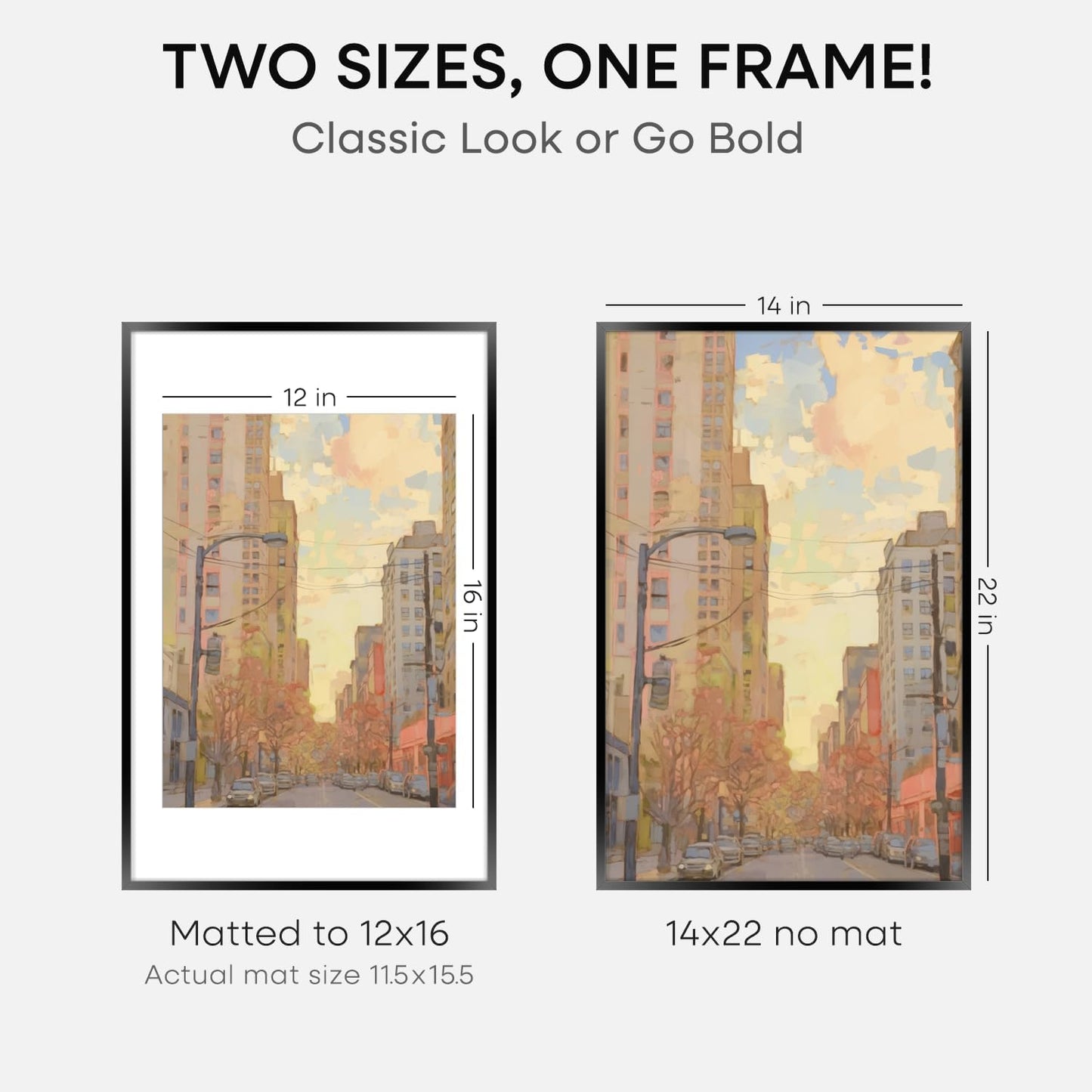 Homeforia 14x22 Picture Frame Black, High End Metal 14 x 22 Poster Frames with Mat 12 x 16 for Photo, 14x22 Black Frame Matted to 12x16 inch Print, 22x14 Thin Frame, Tempered Glass, Wall Kit, Set of 2
