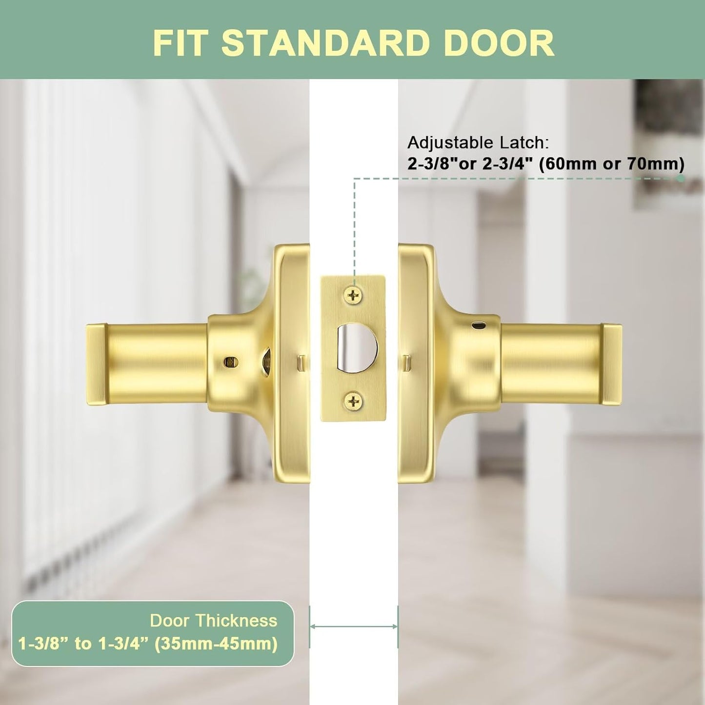 GOBEKOR 5 Pack Gold Door Handles Interior,Heavy Duty Passage Door Handles Interior Door Levers for Hallway and Closet, Modern Sleek Round Door Locks