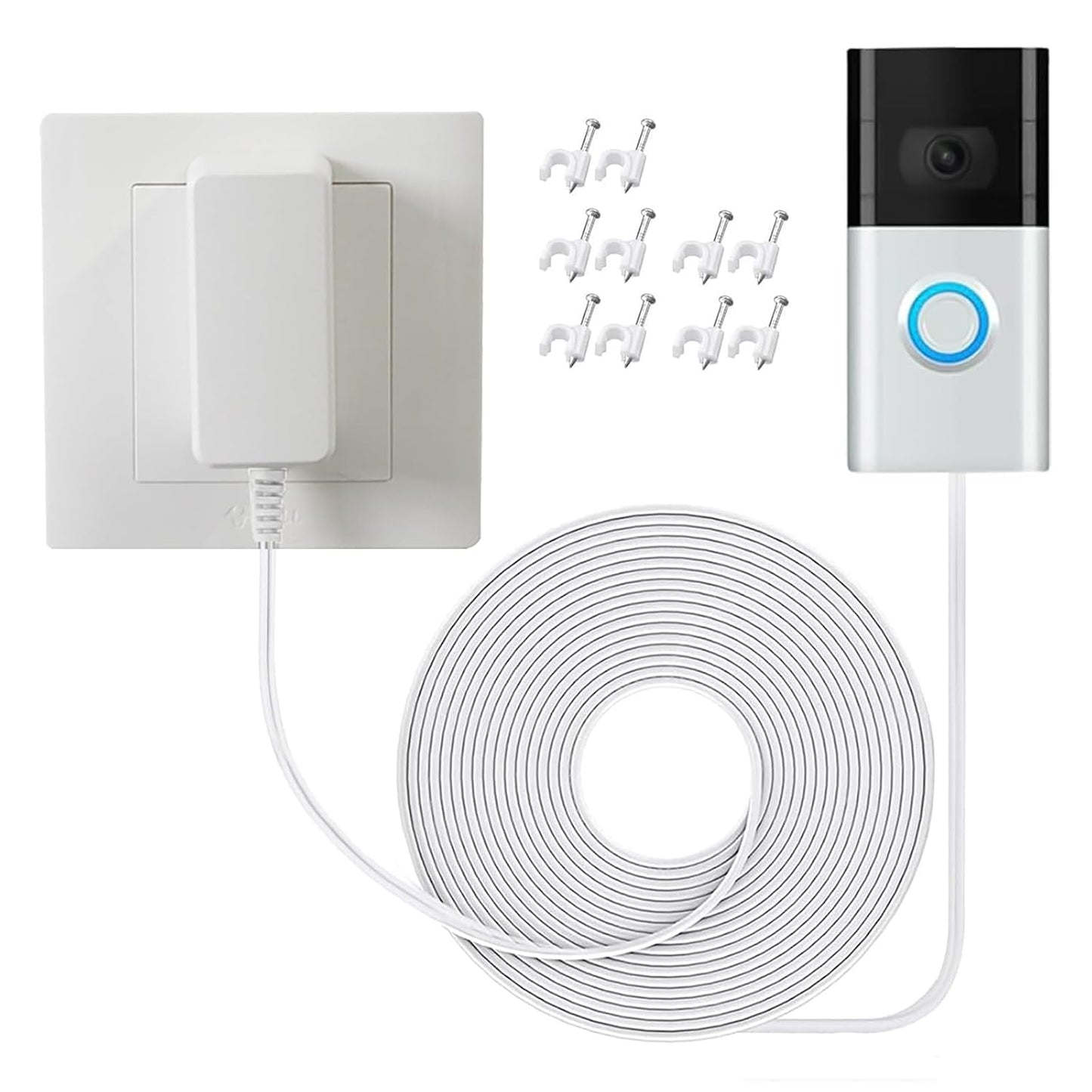 18V 500mA Doorbell Adapter 33 Feet Extra Long Cable ETL Certification Video Doorbell Power Adapter Compatible with Ring Video Doorbell, Video Doorbell 2, Video Doorbell Pro
