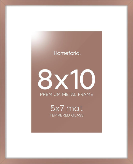 Homeforia Mocha Picture Frames 8x10, High End Metal 8 x 10 Photo Frame with Mat 5 by 7 Art, 10x8 Mocha Frame Matted to 5x7 inch Print, 8by10 Wall or Tabletop Frames, Tempered Glass, Wall Kit, Set of 1