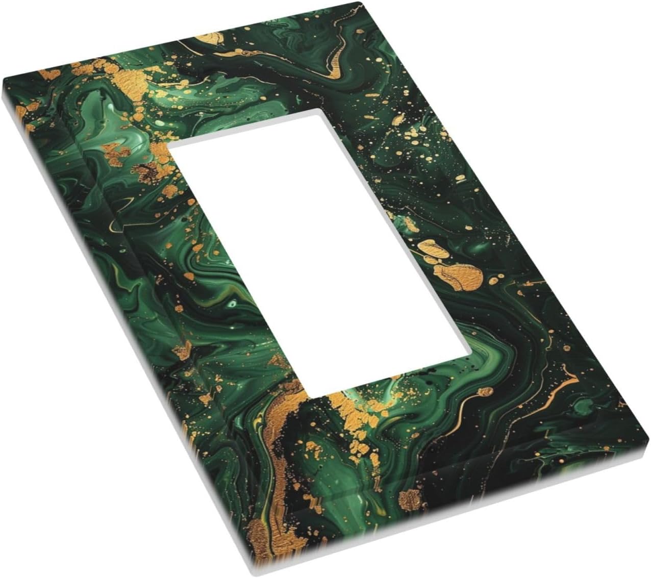 Green/Gold Modern Abstract Luxury Marble 1 Gang Wall Plates Single Rocker Light Switch Covers Decorative Switch Plates Electrical GFCI Panel Covers for Home Office Decor 5 x 3 IN