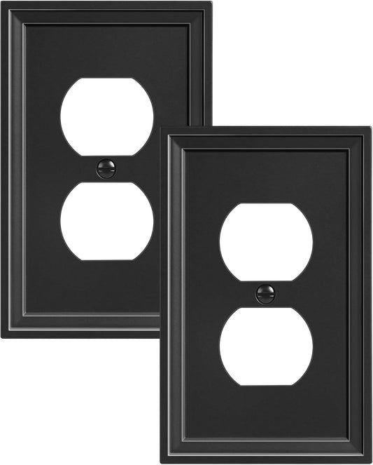 2-Pack Duplex Outlet Cover, Natural Bamboo Fiber Switch Plates and Outlet Covers, Black Decorative Wall Plates for Electrical Outlets, 1 Gang Receptacle Cover, Corrosion Resistant