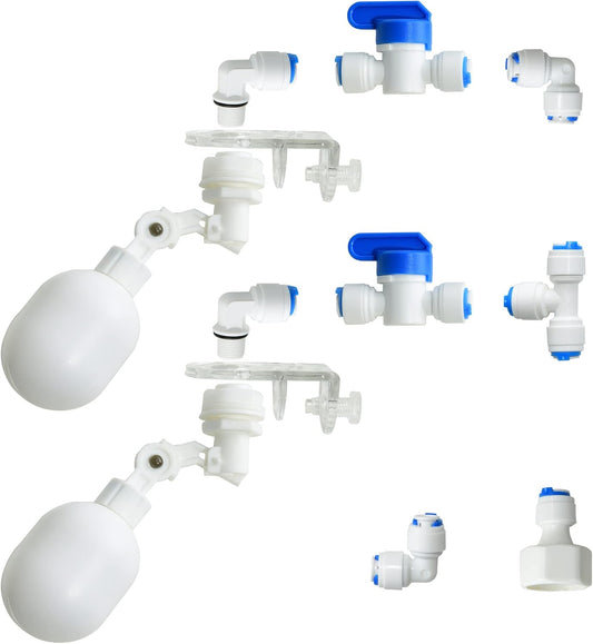 1/4 inch Plastic Adjustable Tube Float Valve Kit for Aquarium Water purifiers , Auto Water Filler Controller Auto-top-Off System, RO Water Reverse Osmosis System (2 Float + 10 Connect)
