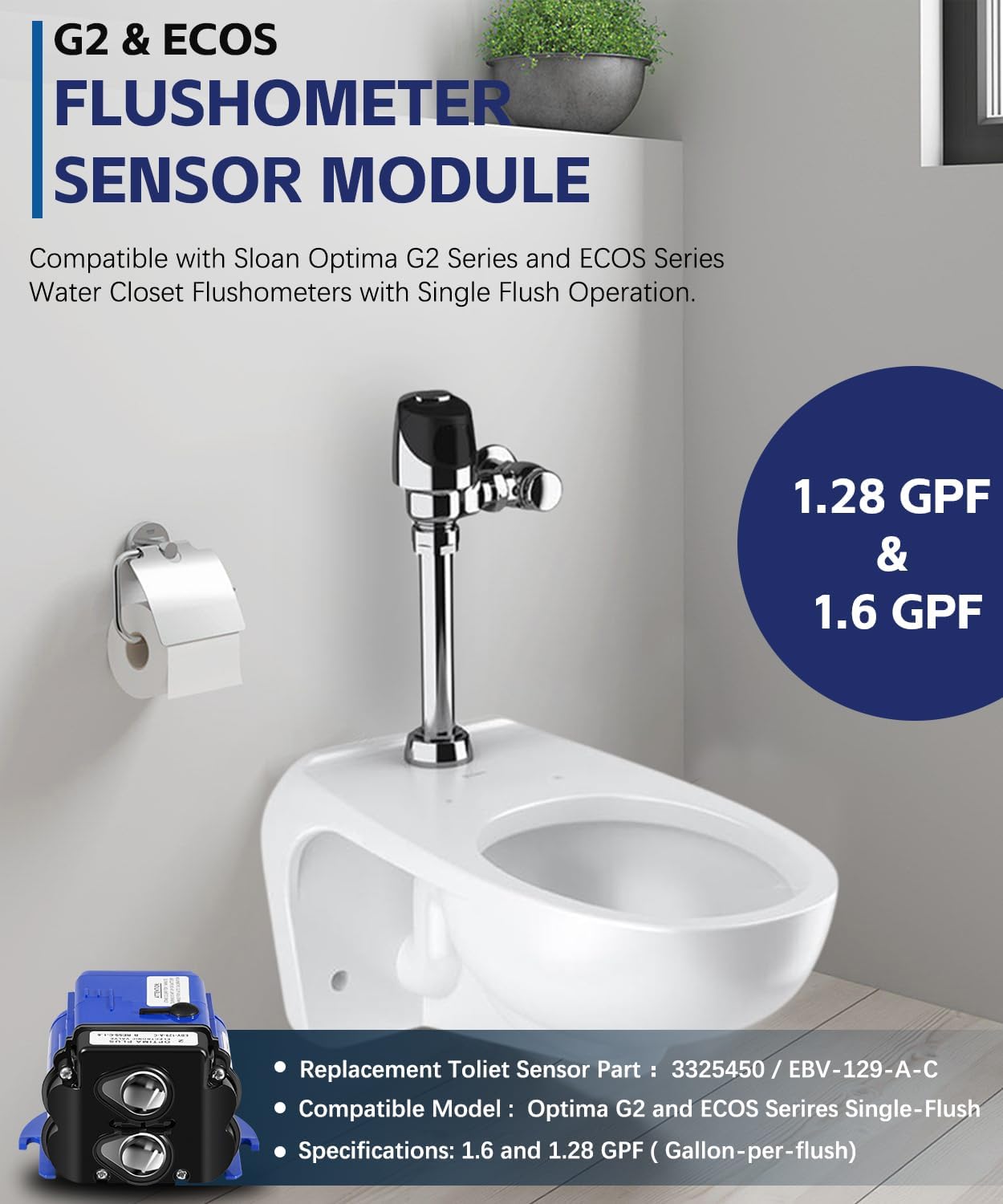 (2 Pack) EBV-129-A-C Electronic Control Module 1.28 & 1.6 GPF for Sloan Optima G2 & ECOS Sensor Water Closet Flushometers, Replacement for Sloan AXF770 3325450 Flush Valve Sensor Module