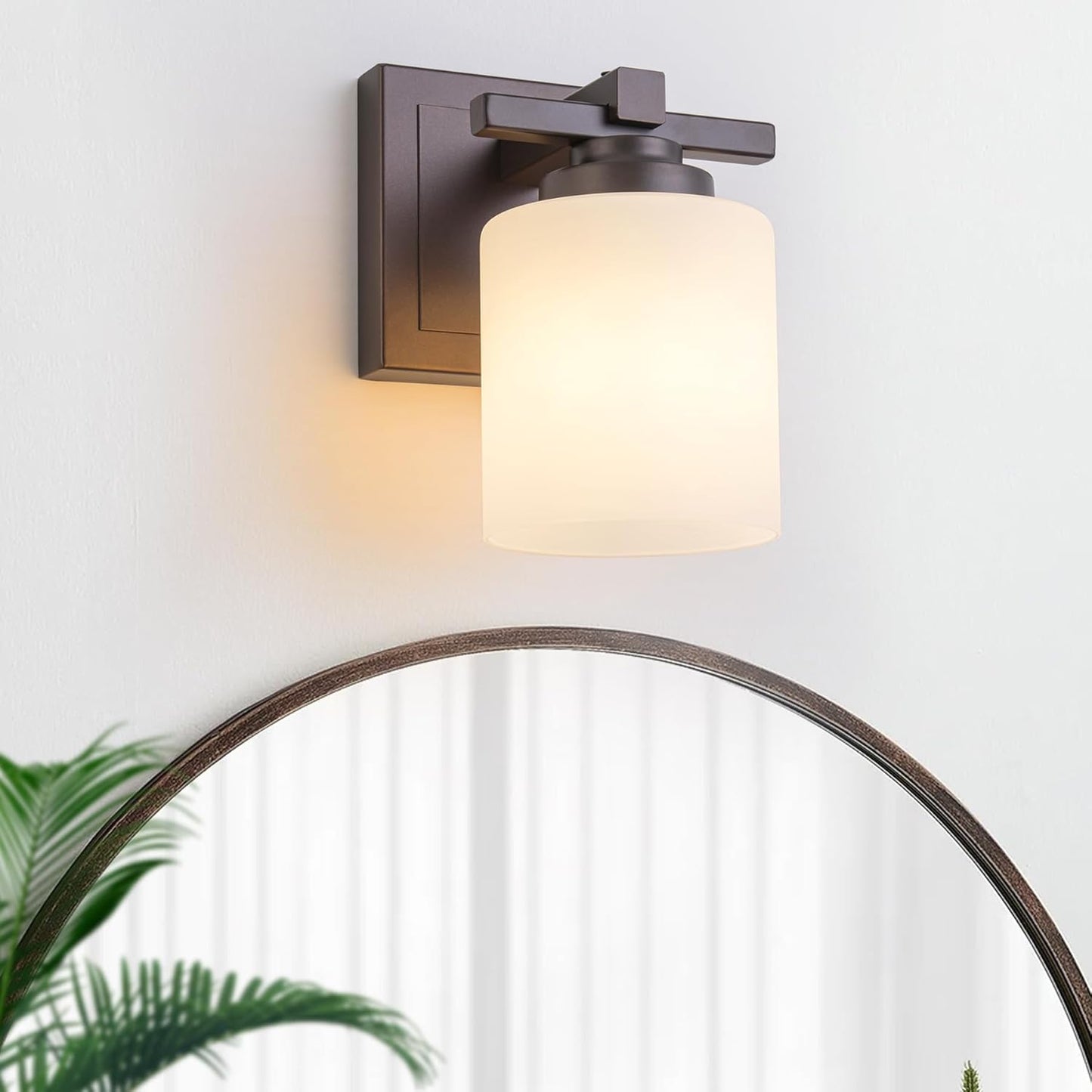 1 Light Modern Bathroom Light Fixtures Over Mirror, Bronze Finish Vanity Lights for Bathroom Wall Sconces with Milky White Glass Shades, E26 Socket (Bulbs Not Included)