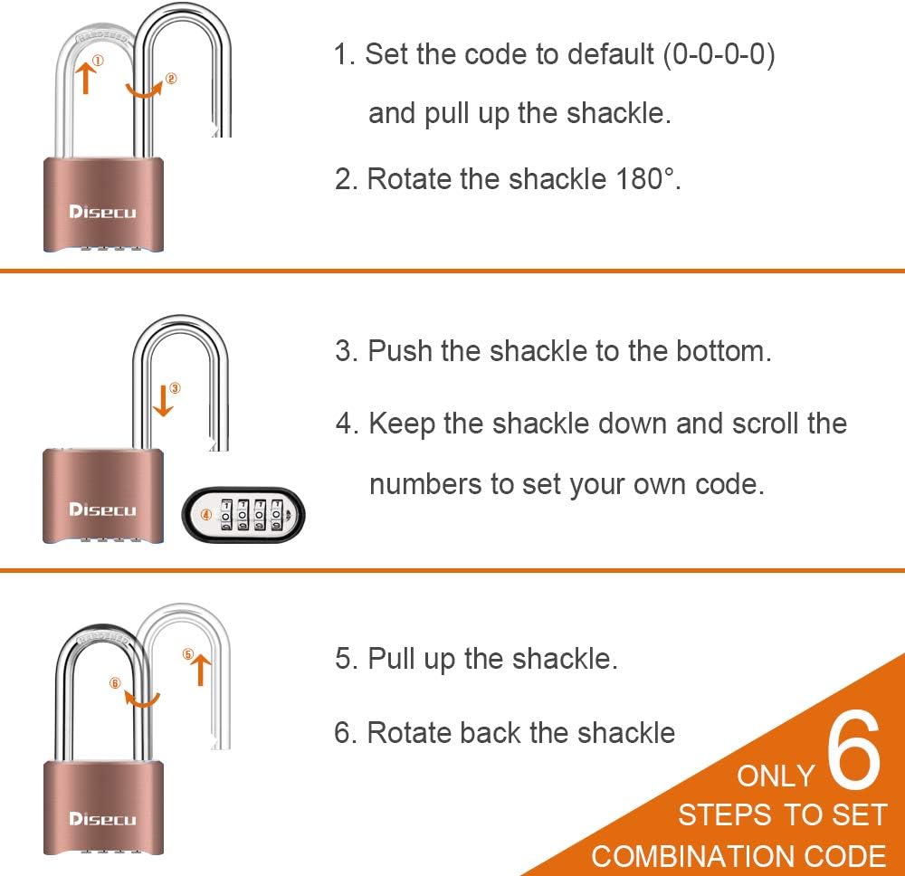 1 Pack disecu Heavy Duty 4 Digit Combination Lock, 2.5 Inch Long Shackle Outdoor Waterproof Padlock for School Gym Locker, Storage Unit, Fence, Gate, Toolbox (Brass)
