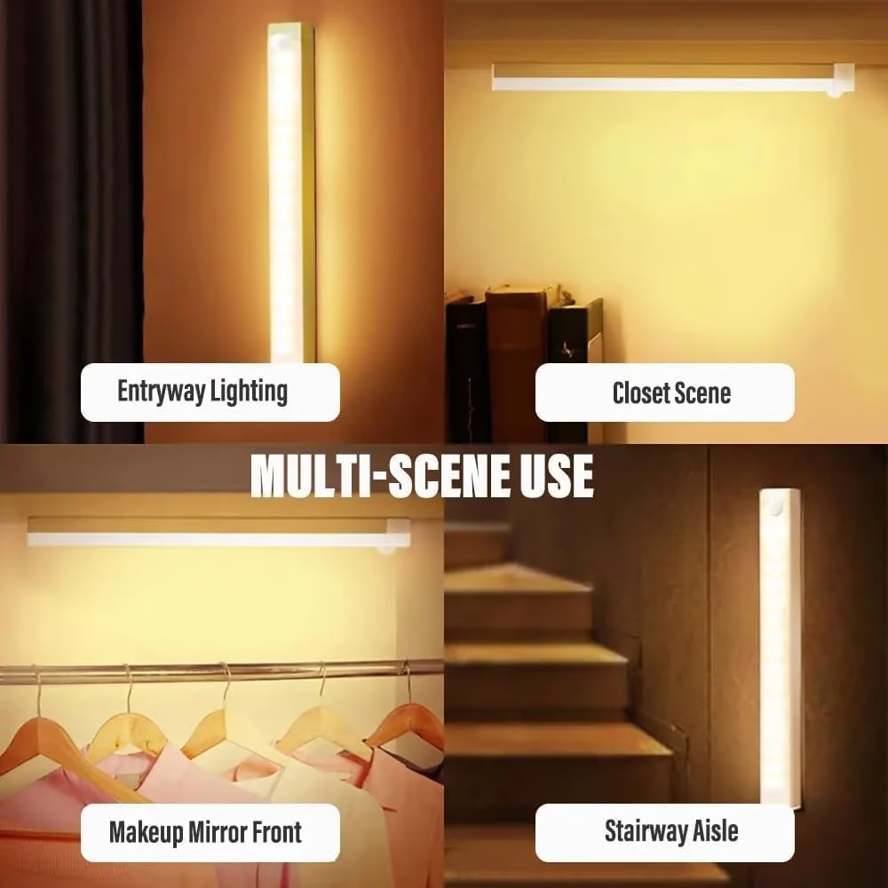 Punch-Free Smart Sensor Magnetic Rechargeable LED Lights, Motion Sensor Light Indoor for Stairs, Wardrobe, Cabinet (4PCS Warm Light,20cm/7.87in)