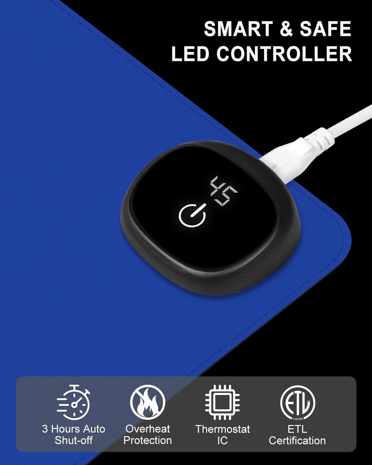 Heated Desk Pad, 31.5" x 13" Leather Non-Slip Warm Desk Pad, Large Mouse Mat with 3 Levels Heating & 3 Hours Auto Shut-Off, Hand and Foot Warmer for Office, Home, Navy Blue