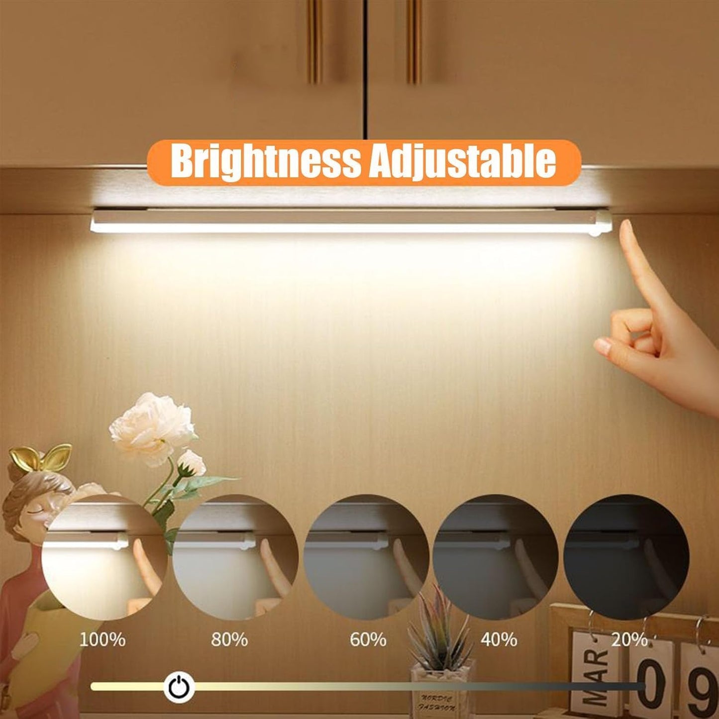 Punch-Free Smart Sensor Magnetic Rechargeable LED Lights, Motion Sensor Light Indoor for Stairs, Wardrobe, Cabinet (4PCS Warm Light,20cm/7.87in)