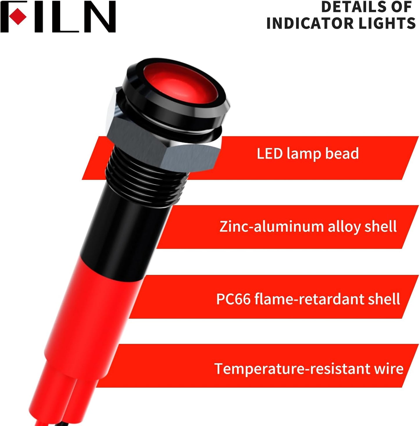 10Pcs Metal Indicator Light 6mm 1/4'' 12-24V AC LED Waterproof Signal Light with Wire Instrument Panel Direction Pilot Light Car Truck Boat (Multi-Color 12-24V)