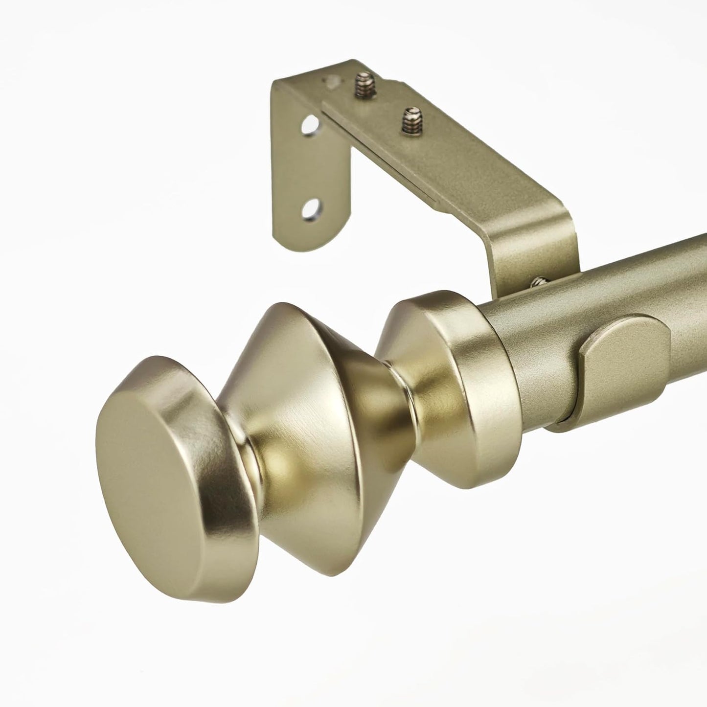 1-1/8 Inch Diameter Champagne Gold Curtain Rods with Modern Geometric Finials, 36-72'' Telescoping Single Curtain Rods for window width 24-68 inch, 1 pack
