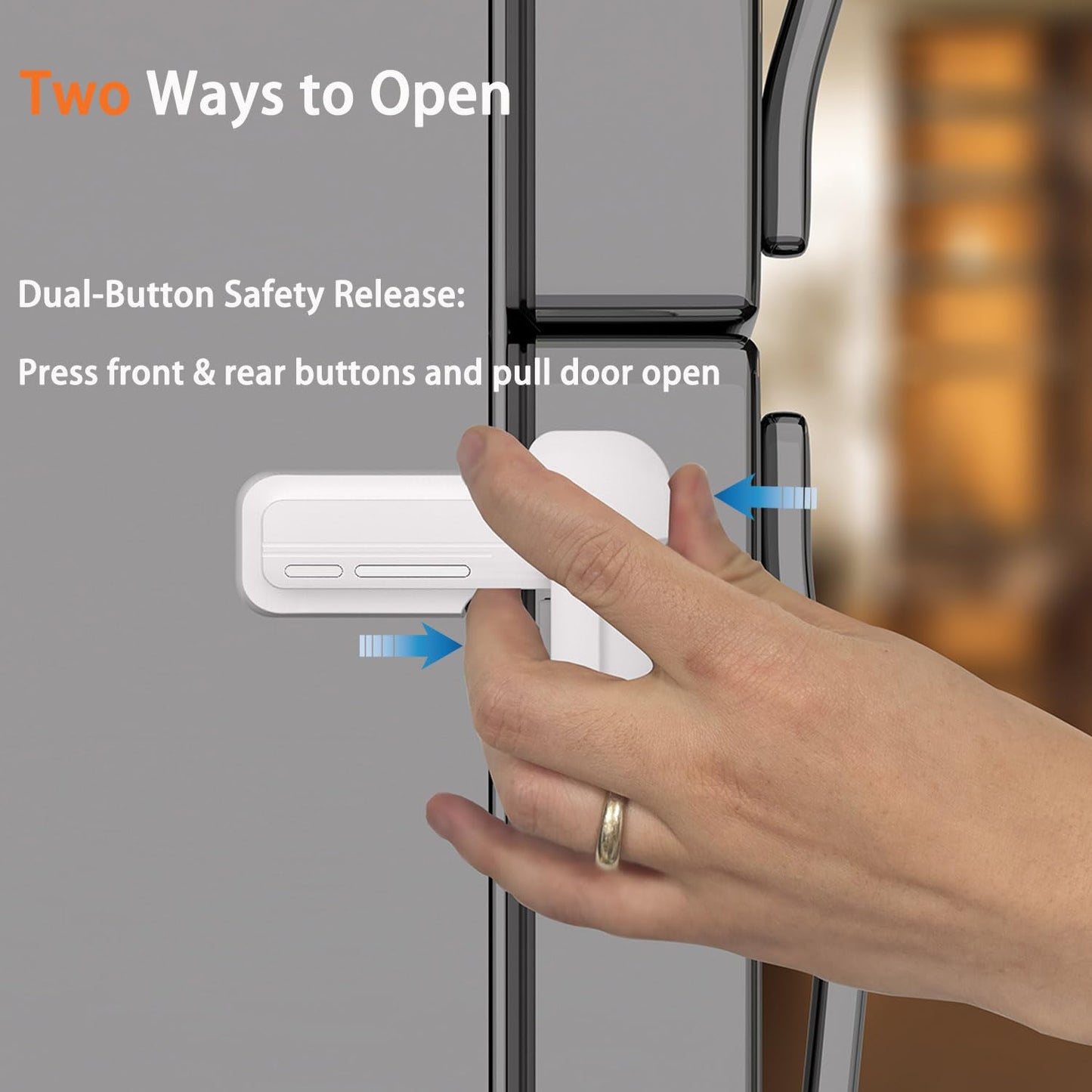 2 Pack Upgrade Child Proof Refrigerator Lock with Two Ways to Open, Home Fridge Freezer Door Lock Latch Catch to Keep Door Closed, no Tools Need or Drill (Grey)