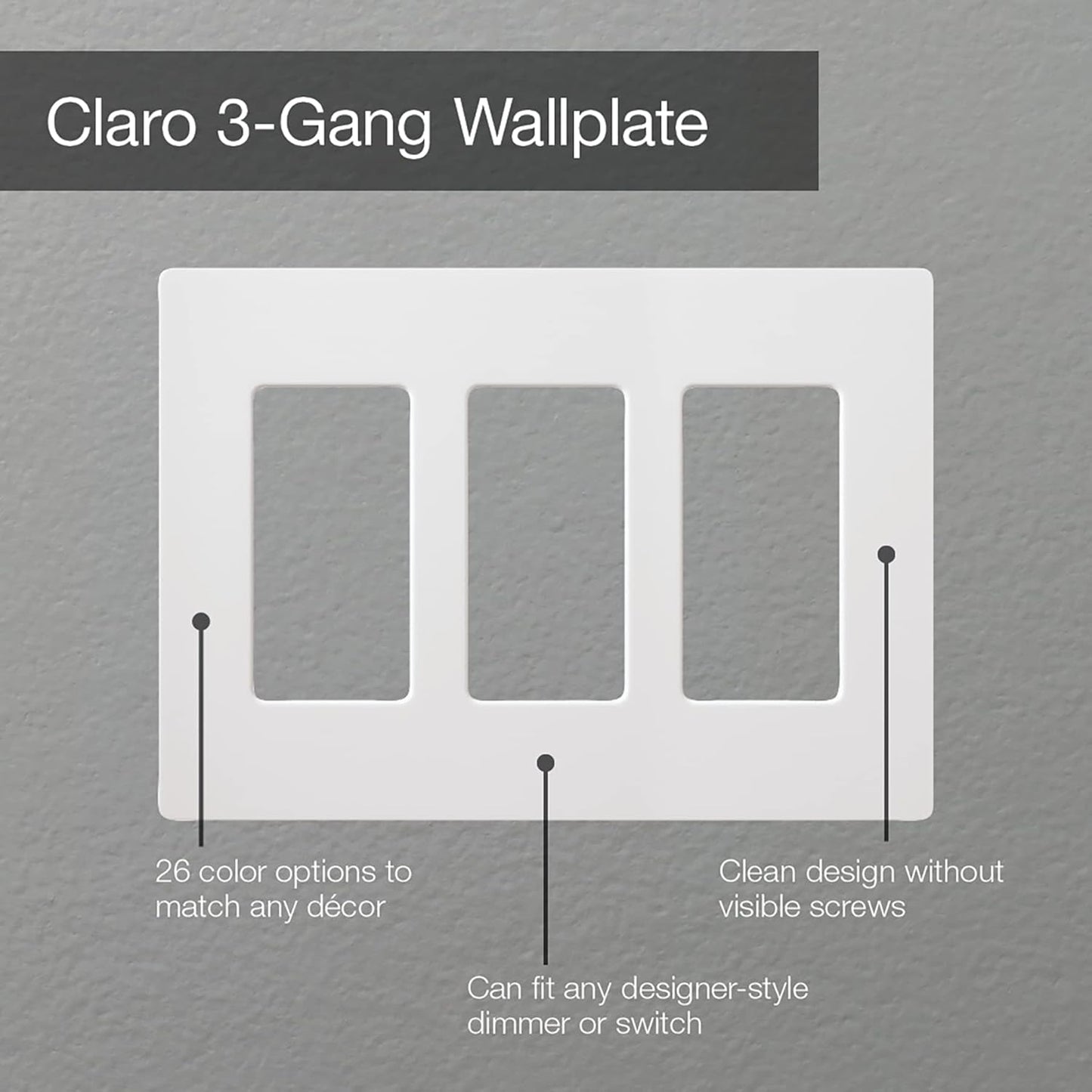 Lutron Claro Light Switch Cover Plate, 3 Gang Wallplate, for Decorator Light Switches, Rocker Light Switch Cover, Outlet Cover, Screwless Switch Plate Cover, Gloss, CW-3-WH-3, White, 3 Pack