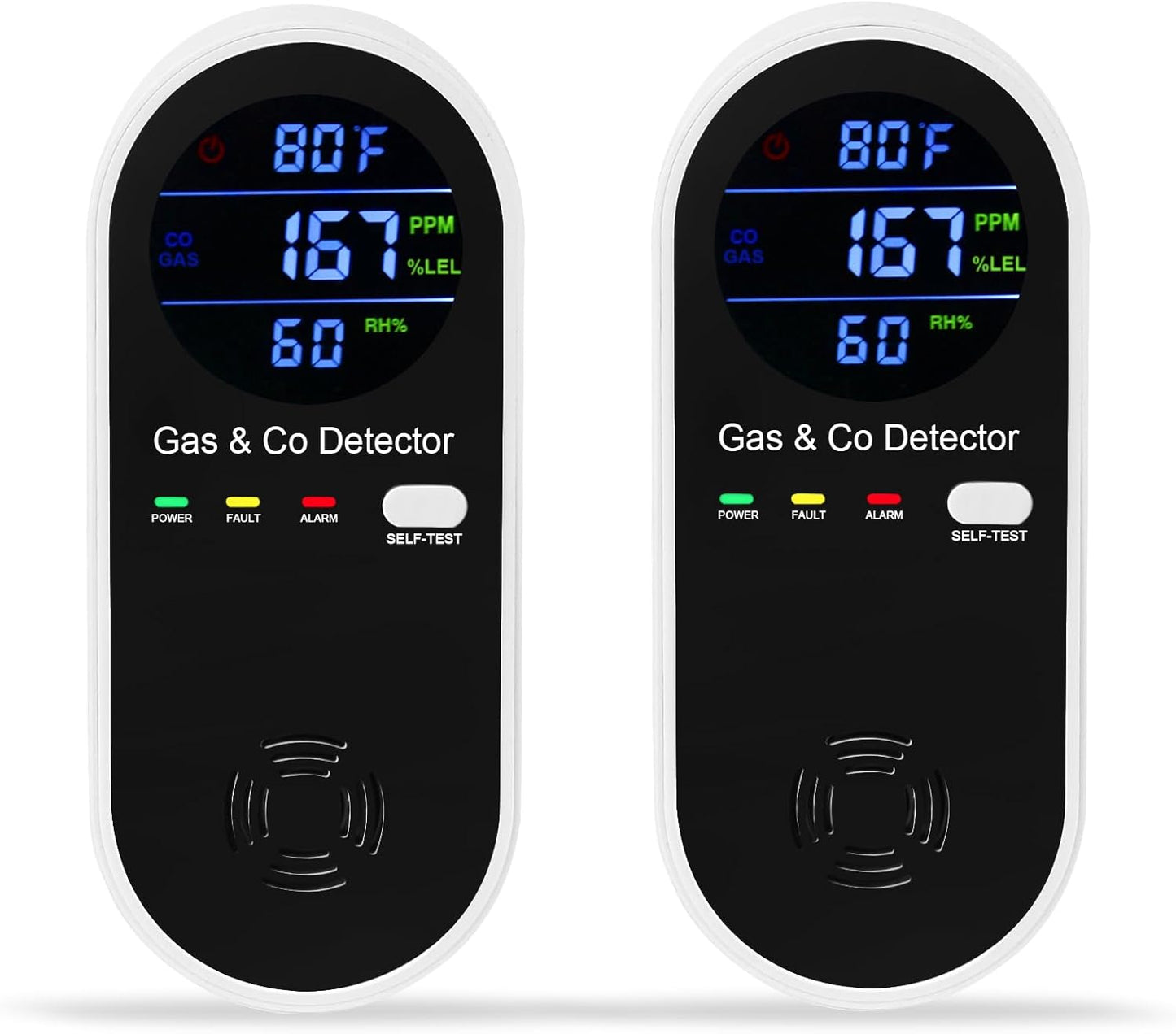 2 Packs Natural Gas & Carbon Monoxide Detector, 4-in-1 Explosive Gas & Carbon Monoxide Alarm with Temperature(°F) & Humidity for Home,RV,Hotel,Apartment