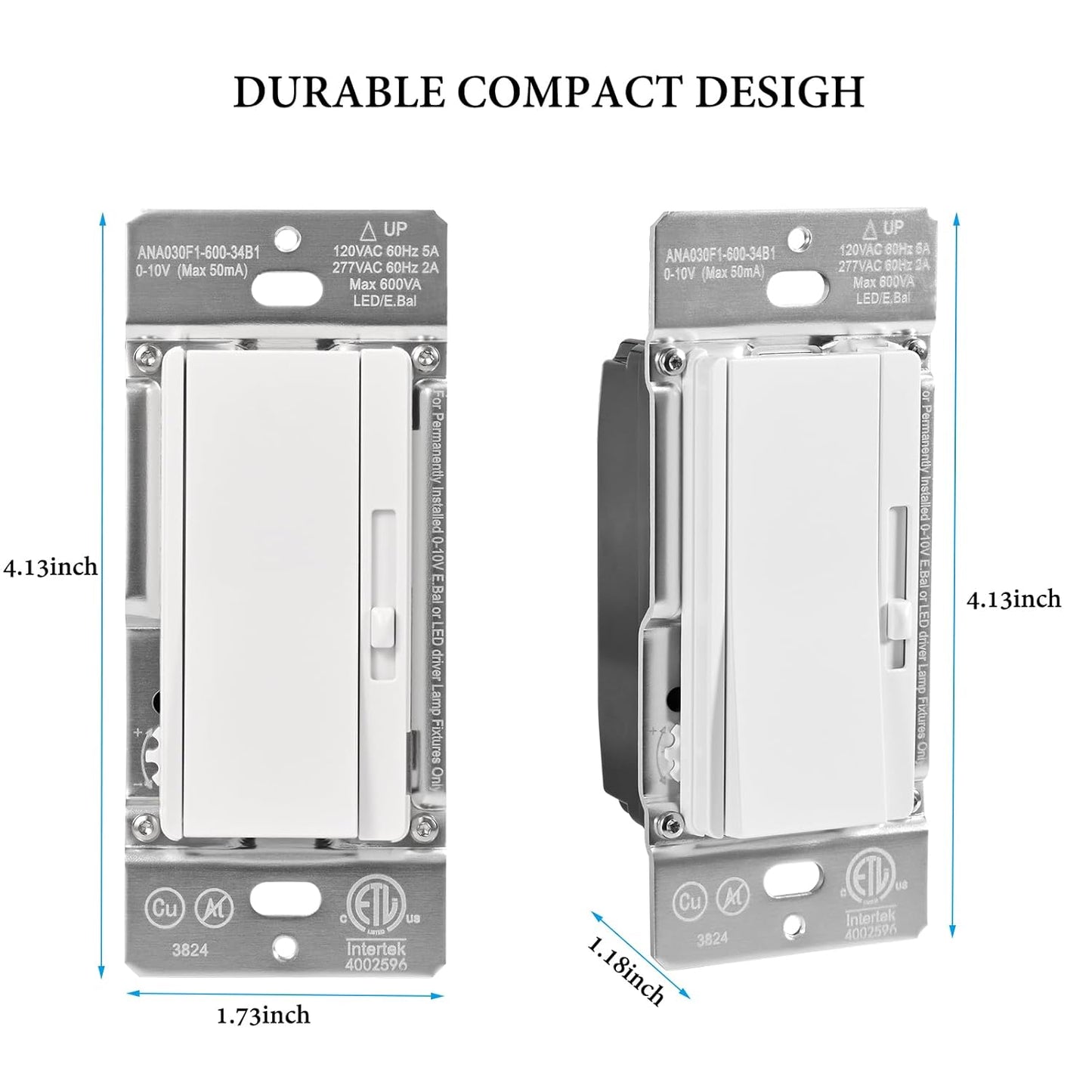 0-10V LED Dimmer Switch for 0-10V Dimmable LED Lights, Single-Pole or 3-Way, Wallplate Included, ETL Listed