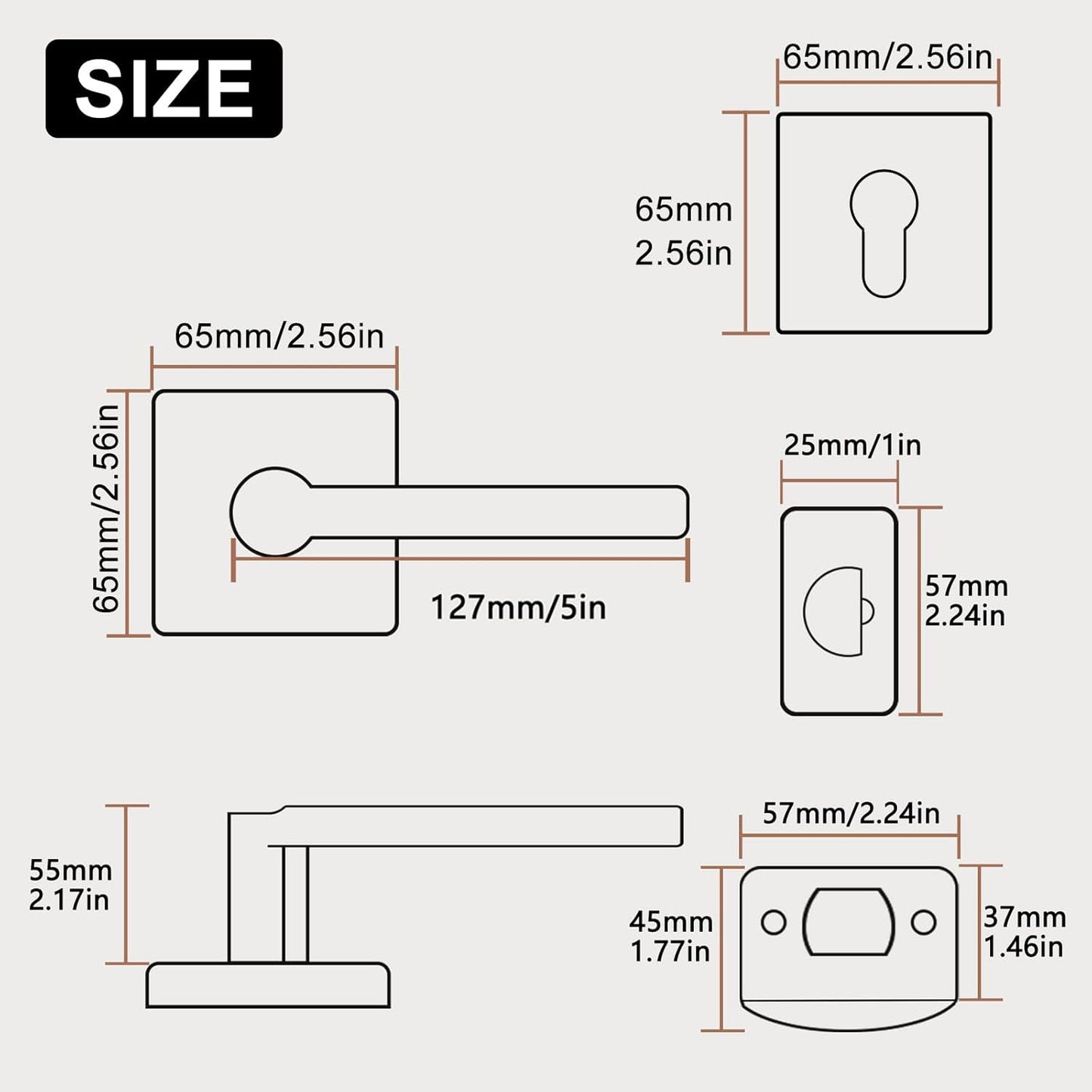 1 Set Passage Door Lever and Single Cylinder Deadbolt Lock Set, Heavy Duty Square Handle for Entrance and Front Door, Matte Black