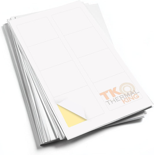 2-1/3" x 3-3/8" 100 Sheets White Blank Printable Adhesive Name Tags for Laser & Inkjet Printers (8 Labels/Sheet, Total 800 Labels)