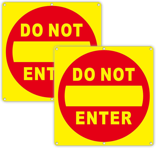 (2 Pack) Do Not Enter Sign, 12x12 Inches Keep Out No Entry Signs, Aluminum Reflective Do Not Enter Metal Signage, Weather Resistant and Easy to Install (Yellow and Red)