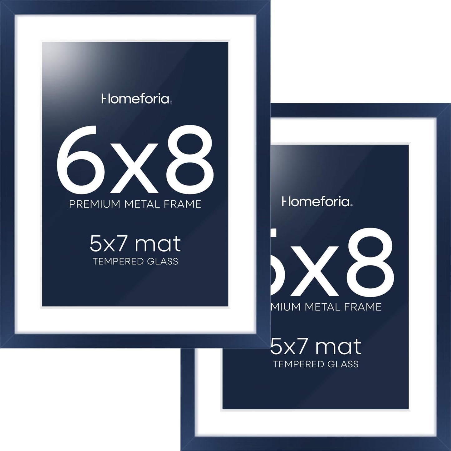 Homeforia Navy Blue 6x8 Picture Frame, High End Metal 6 x 8 Frames with Mat 5 x 7 for Print, 6by8 Desk Frame Matted to 5x7 inch Photo, 6 by 8 Wall or Tabletop Frame, Tempered Glass, Wall Kit, Set of 2