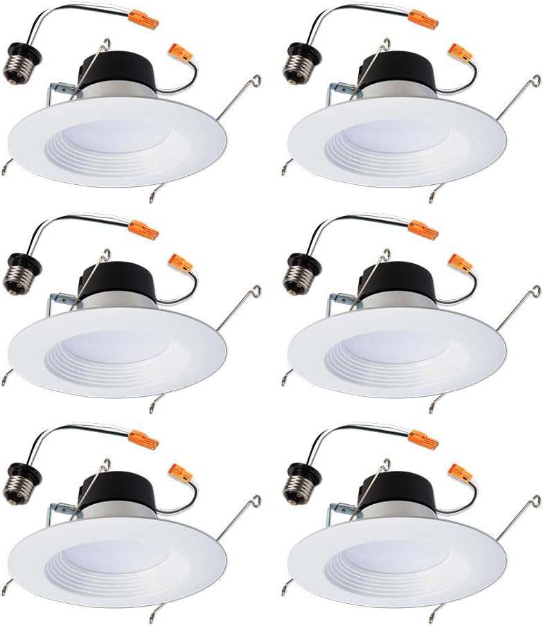 HALO 6 inch Recessed LED Can Light – Retrofit Ceiling & Shower Downlight – 3000K - Baffle White Trim (6 Pack)