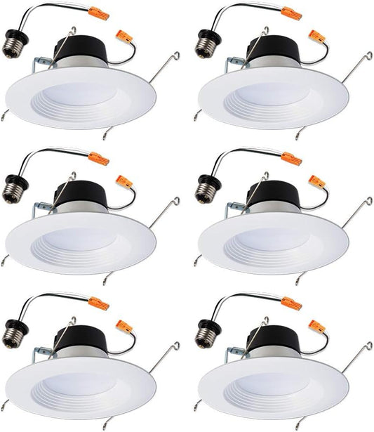 HALO 6 inch Recessed LED Can Light – Retrofit Ceiling & Shower Downlight – 3000K - Baffle White Trim (6 Pack)