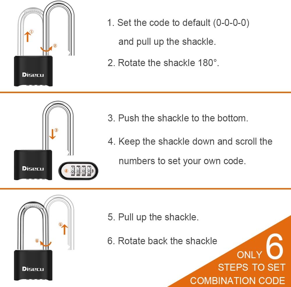 1 Pack disecu Heavy Duty 4 Digit Combination Lock, 2.5 Inch Long Shackle Outdoor Waterproof Padlock with Steel Cable for Bike, Gate, Fence (Black)