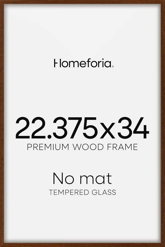 Homeforia 22.375x34 Puzzle Frame Brown, High End Dark Oak 22.375 x 34 Picture Frame Wood without Mat, 34x22.375 Wooden Walnut Thin Frames for Wall, 22.375by34 Frame, Tempered Glass, Wall Kit, Set of 1