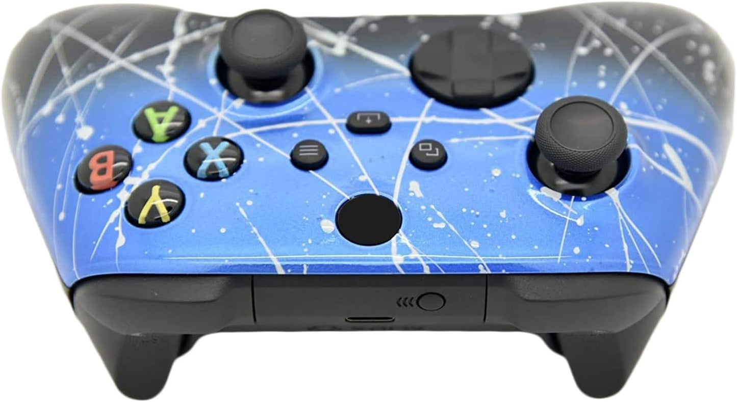 Hand Airbrushed Fade Custom Controller Compatible with Xbox Series X/S & Xbox One (Series X/S Blue & Black Fade W/Silver Splatter)