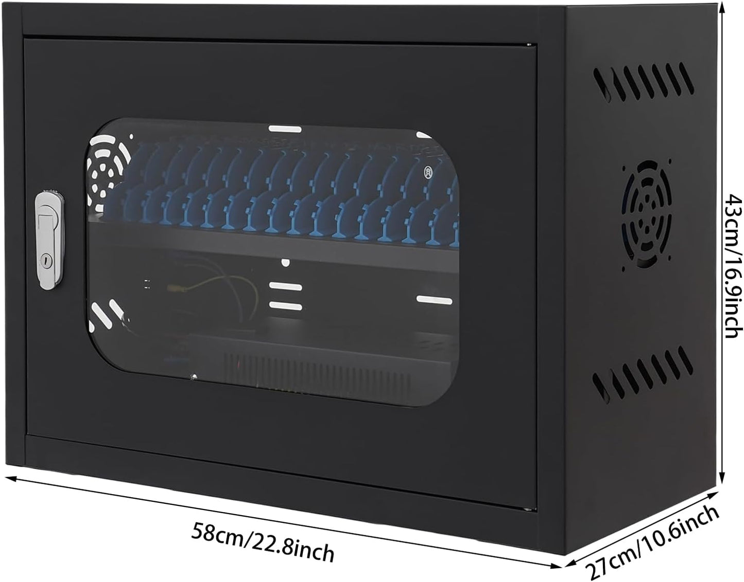 20-Port Mobile Phone Charging Station Cart - Heavy Duty Charging Cabinet for Schools & Offices, 200W Rechargeable Cellphone Locker Storage Lock Tempered Glass Door & Wheel (20-Port Black)
