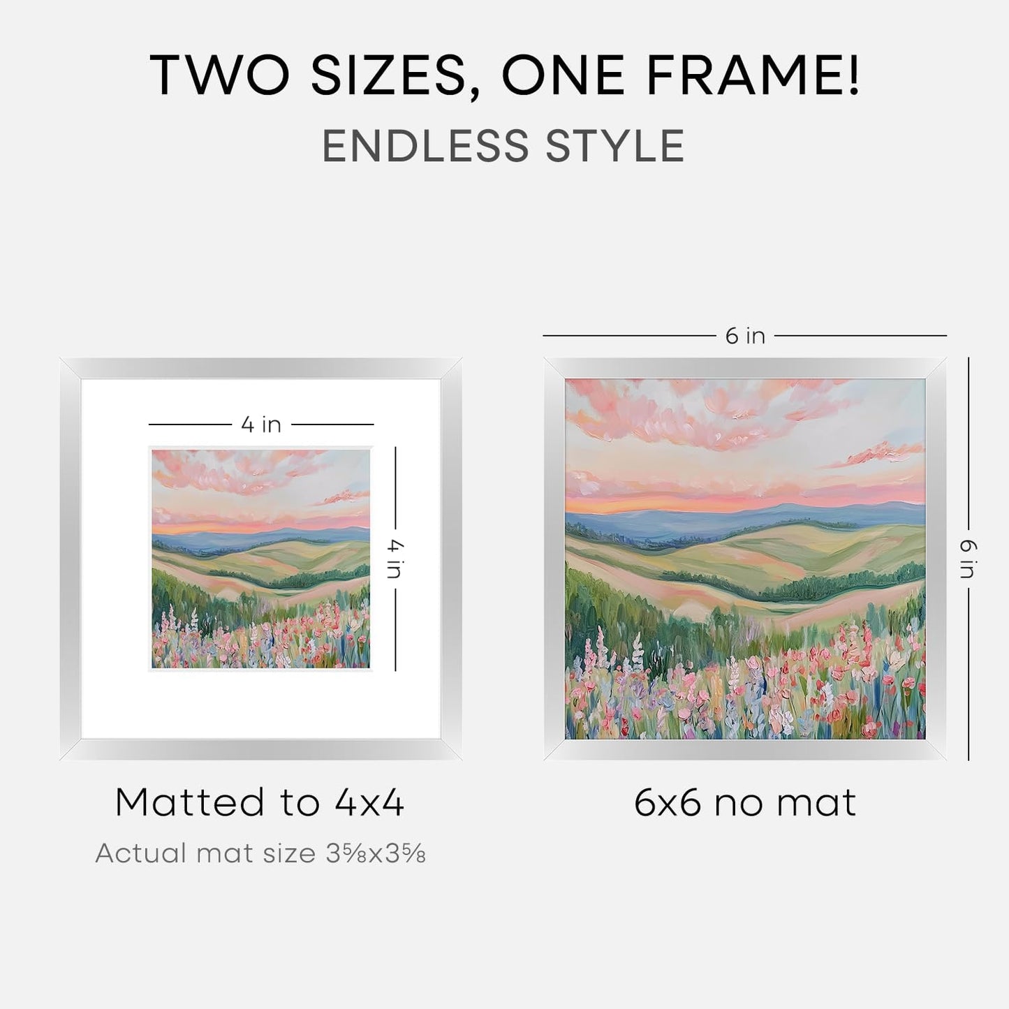 Homeforia 6x6 Silver Picture Frame, High End Metal 6 x 6 Square Frames with Mat 4 by 4 Photo, 6x6 Brass Frame Matted to 4x4 inch Print, 6by6 Wall or Tabletop Frames, Tempered Glass, Wall Kit, Set of 1