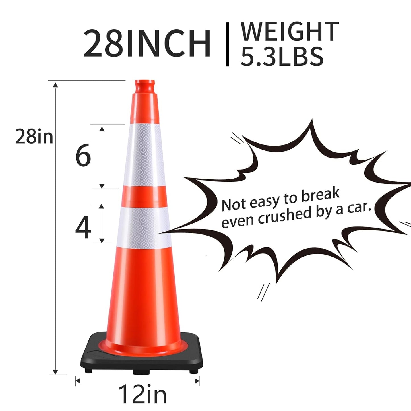 (4 Pack) 28 Inch Traffic Cones,PVC Construction Safety Parking Road Cones w/Reflective Collar, Heavy Duty Base for Traffic Control, Parking Lots and Roadwork, Weatherproof
