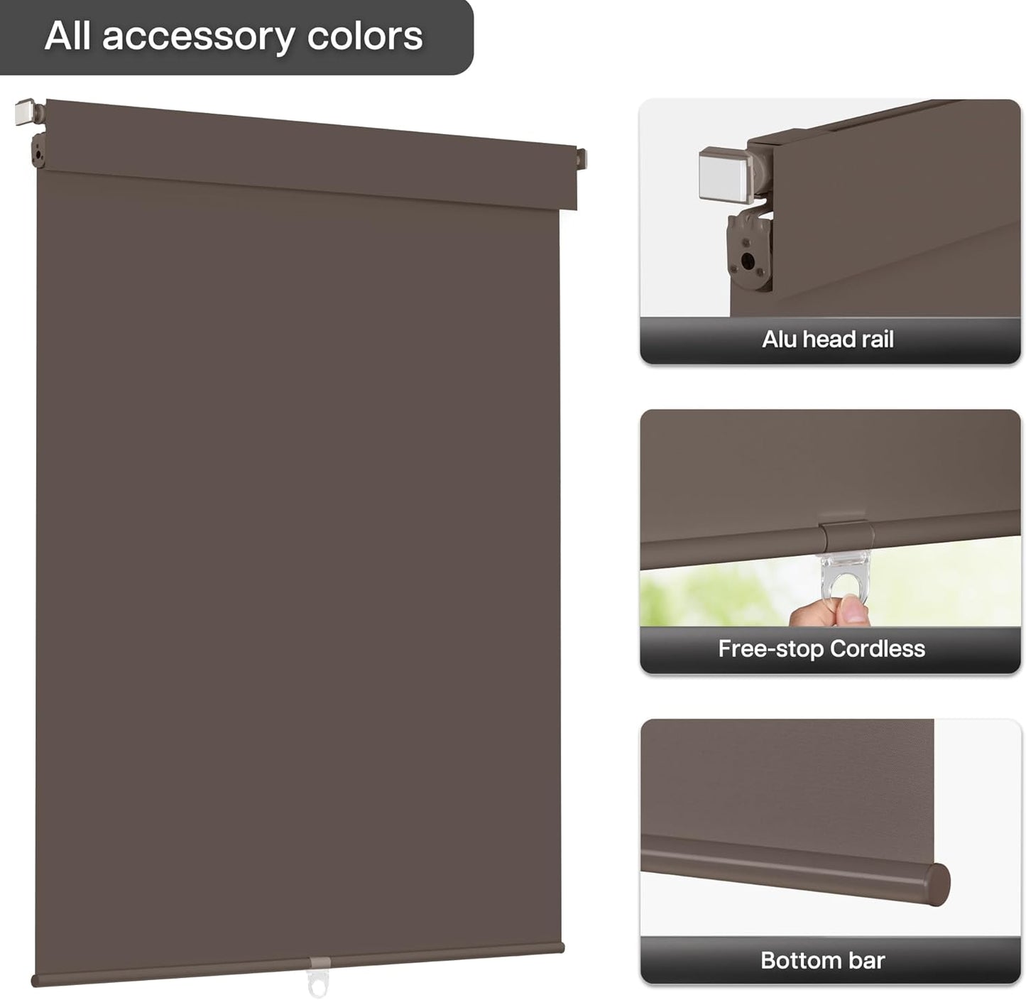 LazBlinds No Drill Blinds for Indoor Windows, Blackout Roller Shades, Cordless Window Blackout Blinds, Thermal Insulated Fabric UV Protection for Home and Office, 34" W x 72" H, Dark Coffee
