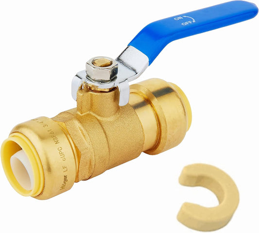(Pack of 20) EFIELD 1-Inch Push-Fit Full Port Ball Valve with a Disconnect Clip Tool, Blue Level, UPC Certified, LF Brass,(PF-VALVE080-20PCS)