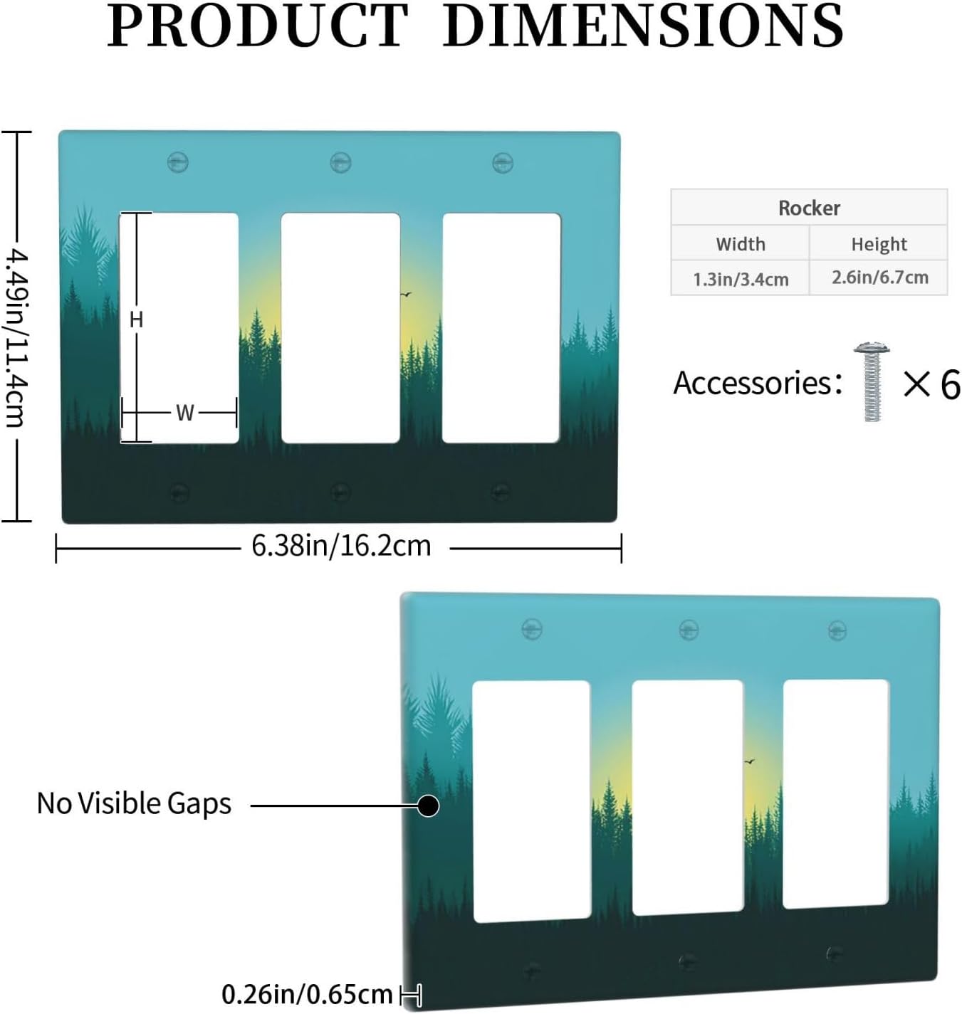Green Forests And Birds Sun Woodland Light Switch Covers 3 Gang Rocker Decorative Triple Outlet Wall Plate Cover Electrical GFCI Switchplate for Bedroom Bathroom Decor