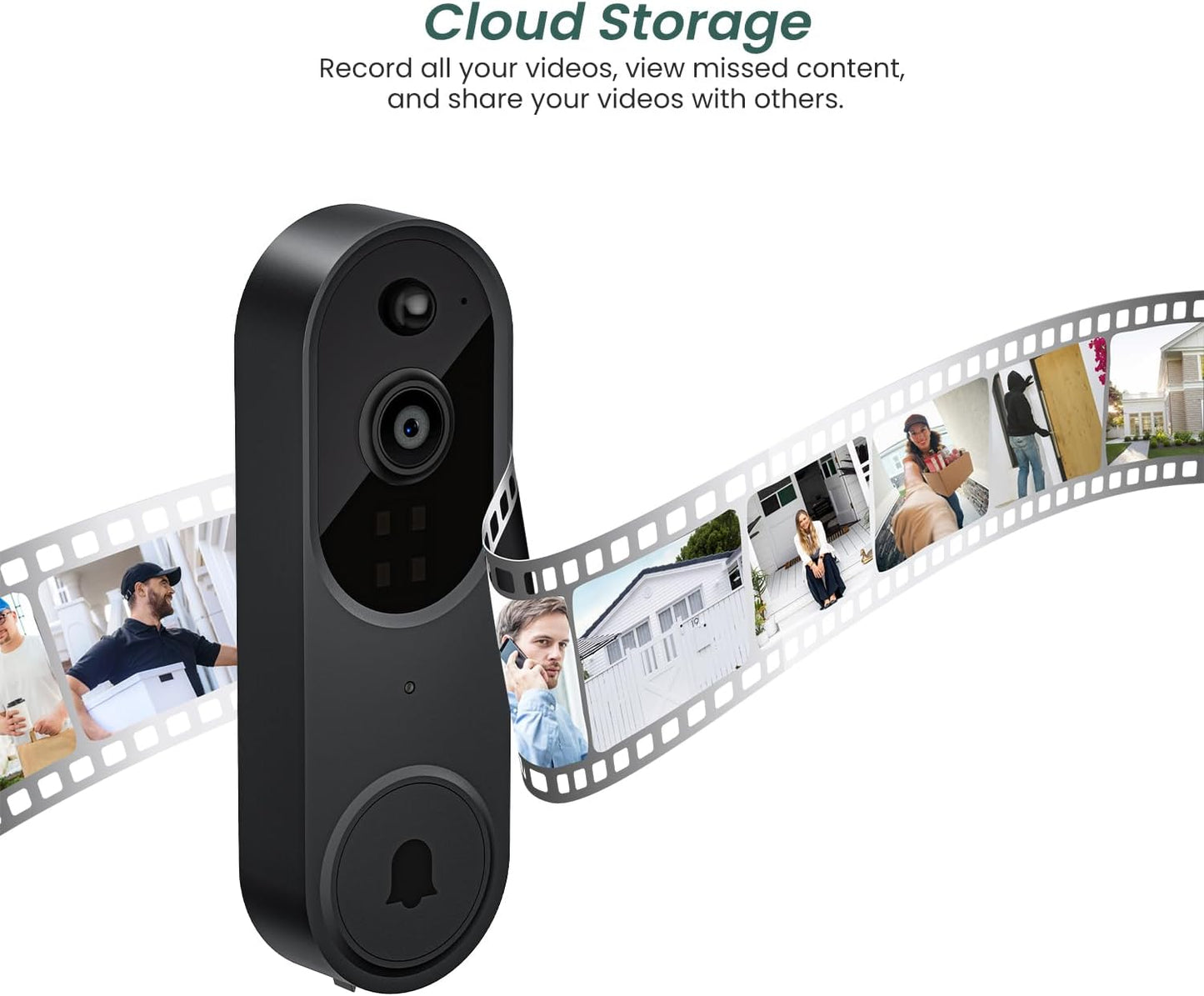 1080p Video Doorbell Camera Wireless with Chime, AI Human Detection, 2-Way Audio, FHD Live View, Wire-Free, Night Vision, Cloud Storage, Battery Powered, Indoor Outdoor Surveillance (Black)