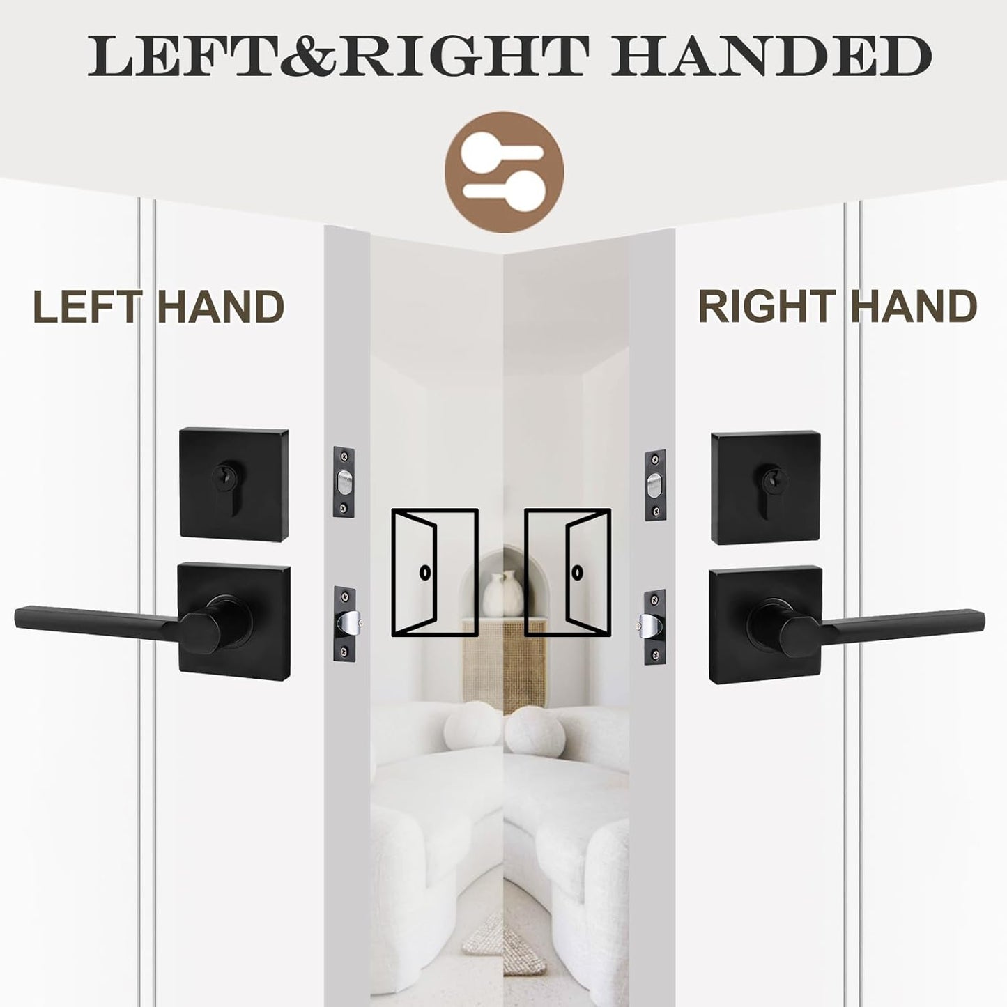 1 Set Passage Door Lever and Single Cylinder Deadbolt Lock Set, Heavy Duty Square Handle for Entrance and Front Door, Matte Black