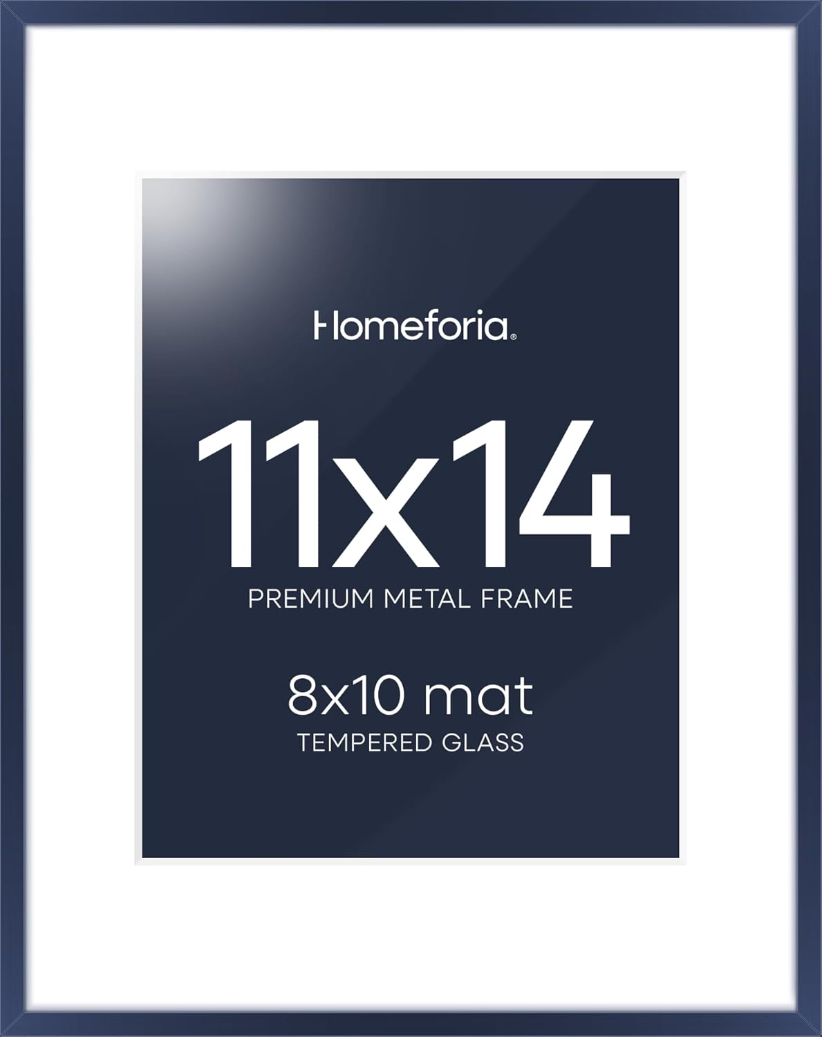 Homeforia 11x14 Picture Frame Navy Blue, High End Metal 11x14 Wall Hanging Frame with Mat 8x10, 11 x 14 Poster Frame Matted to 8 x 10 inch Photo, 11by14 Thin Frames, Tempered Glass, Wall Kit, Set of 1