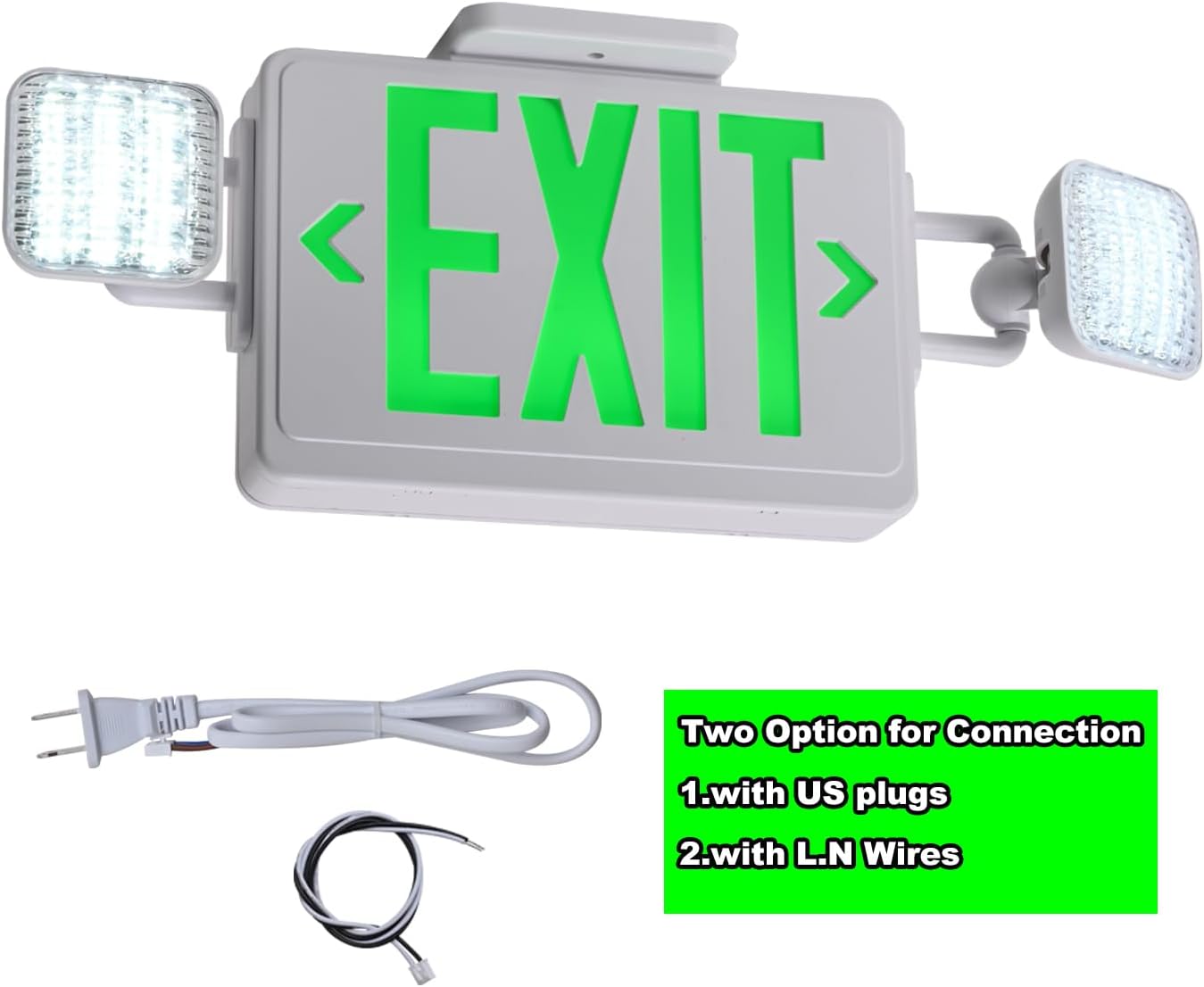 Green Exit Sign,Emergency Lights for Business with Plug,200lm 3Hours Battery Operated Corded Fire Emergency Exit Lighting Combo UL 924 AC85-277V