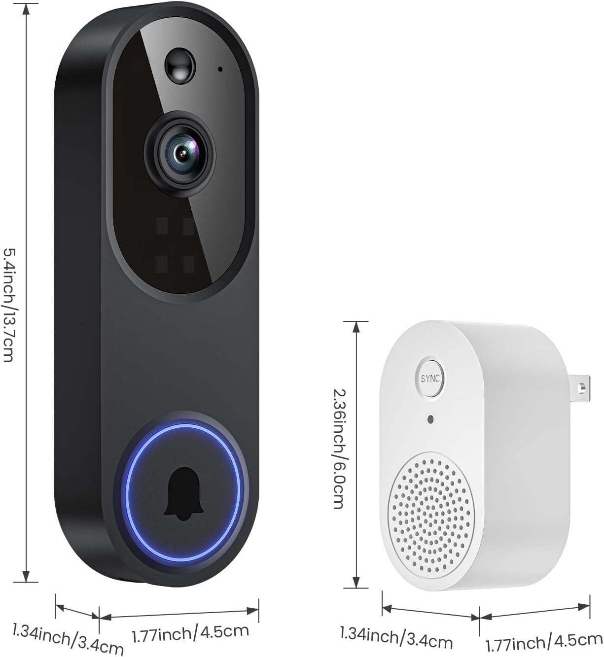 1080P Wireless Video Doorbell Camera, 2.4G WiFi Only, AI Human Detection, Indoor/Outdoor Surveillance Cam, 2-Way Talk, Night Vision, Cloud Storage (Sold Separately)