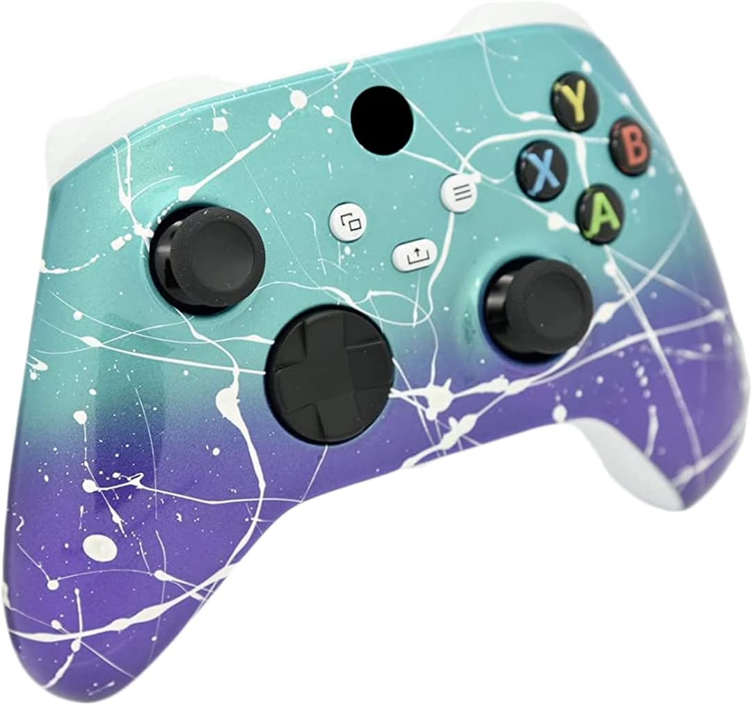 Hand Airbrushed Fade Custom Controller Compatible with Series X/S & One (Series X/S Purple & Teal White Drip)