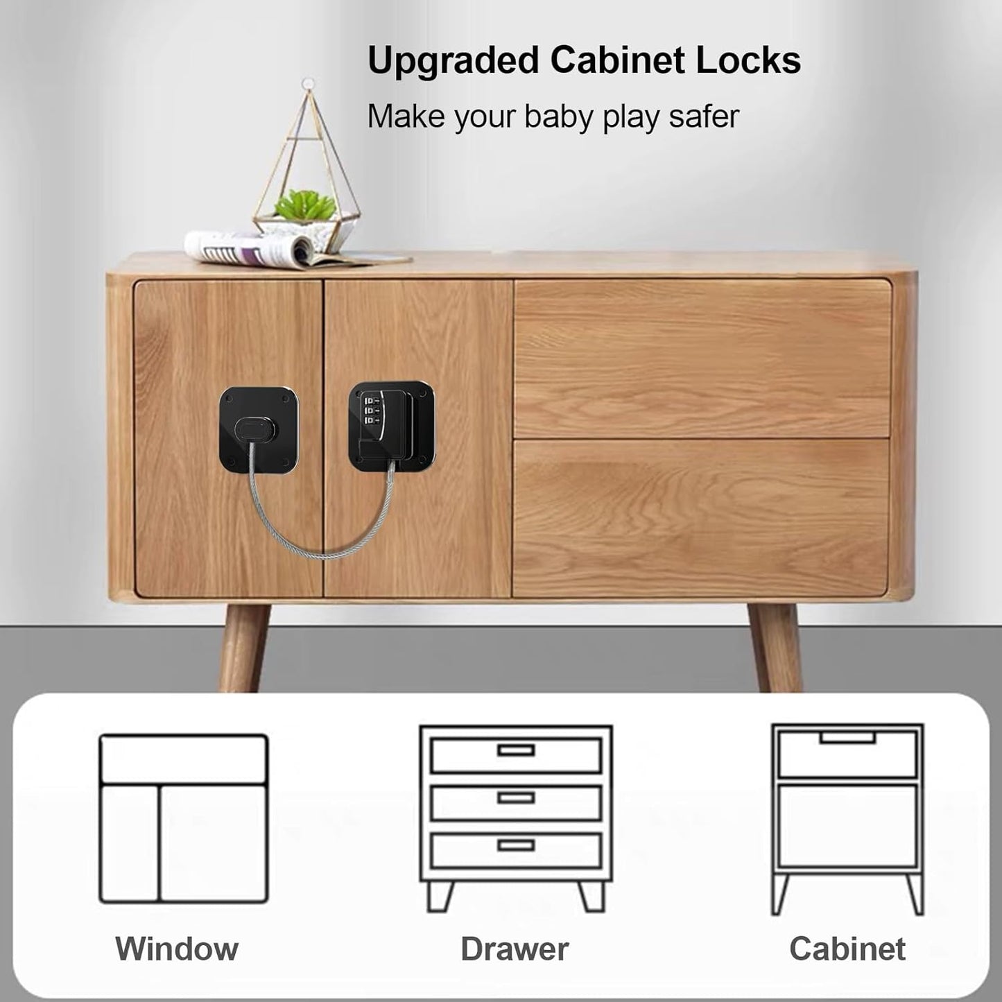 Heavy Duty Refrigerator Lock Cabinet Locks Child Safety Cabinet Locks Combination Fridge Lock for Cabinets Drawers Refrigerator (Black), 2.7X2.7IN