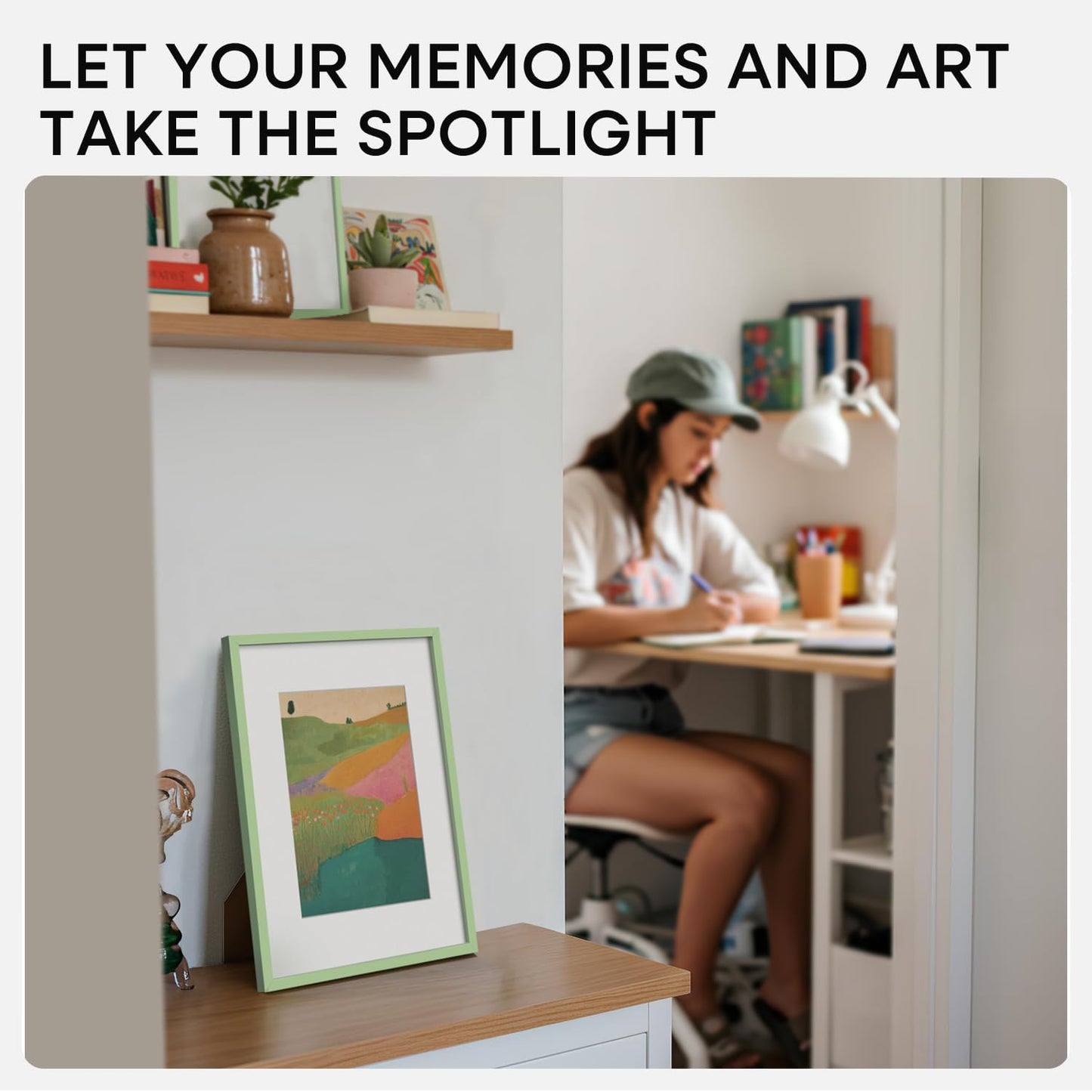 Homeforia A4 Picture Frame Sage Green, High End Metal 8.3 x 11.7 inch Poster Frames with Mat 5.8 by 8.3 Art, A4 Size Frame Matted to A5 Photo, 8.3x11.7 Wall or Tabletop Frame, Tempered Glass, Set of 1