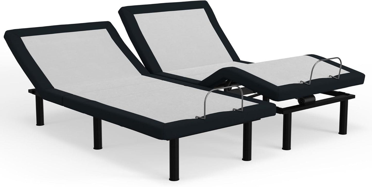 Blissful Nights e4 Cal King Split Adjustable Bed Base Frame with Wireless Remote, Massage Motors, Anti-Snore, Zero Gravity, Dual USB Charging Station, Under-Bed Light, and 10 Year Warranty