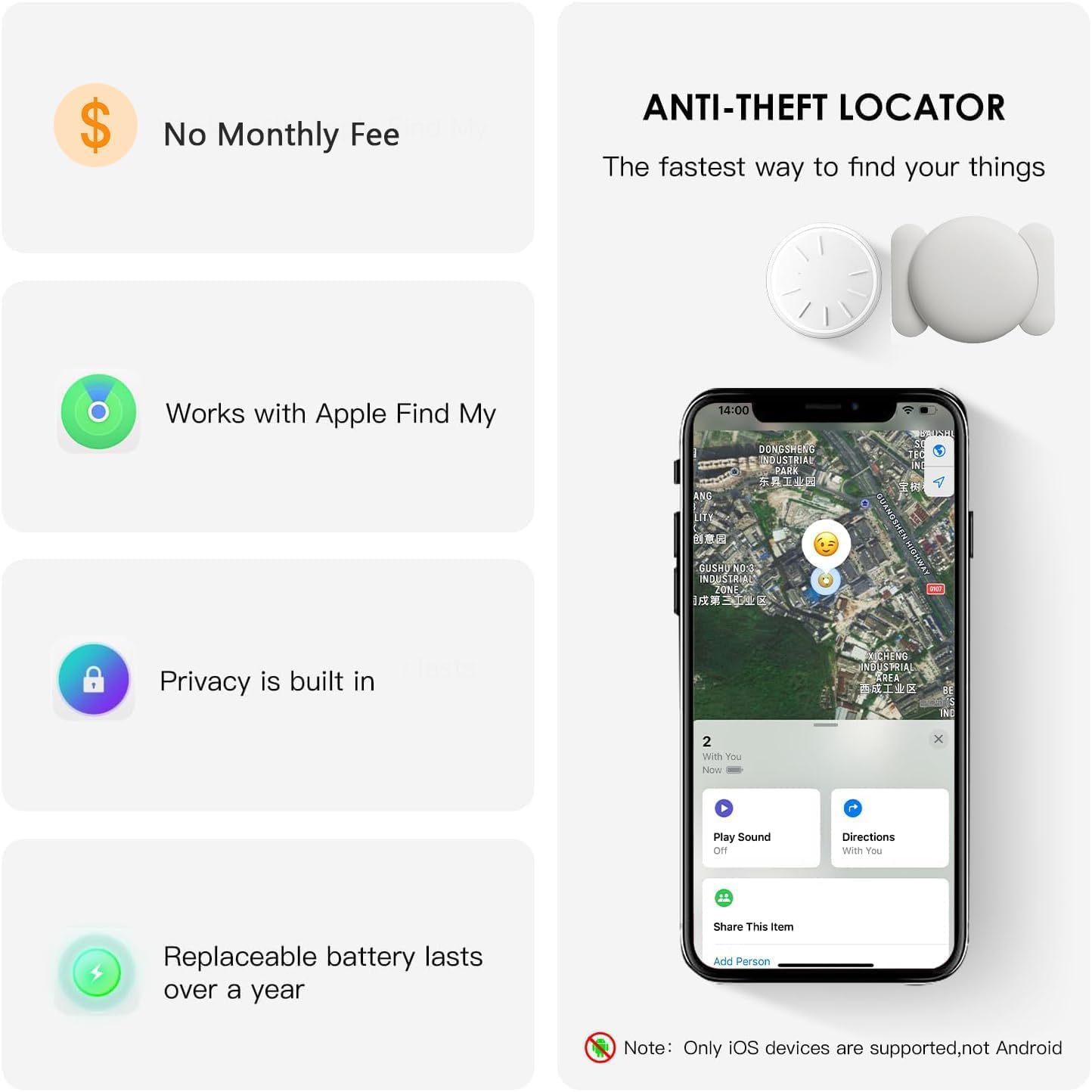 Mini Car GPS Tracking Device for Cars, Vehicles, 1PCS Real Time GPS Tracker for Vehicles Work with Find My (iOS Only), Hidden Car Tracker with Magnetic Case, No Monthly Fee (White)
