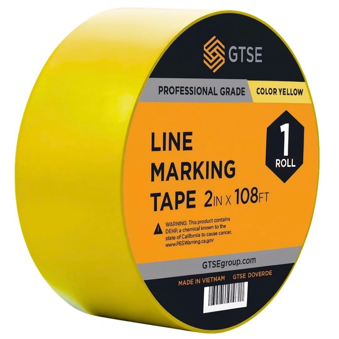 GTSE 2 inch x 108 ft Yellow PVC Vinyl Floor Tape, 48 Rolls, Safety Marking Tape, 6 mil Thick, Suitable for Dance Floors, Gyms, Warehouses, Sports Facilities