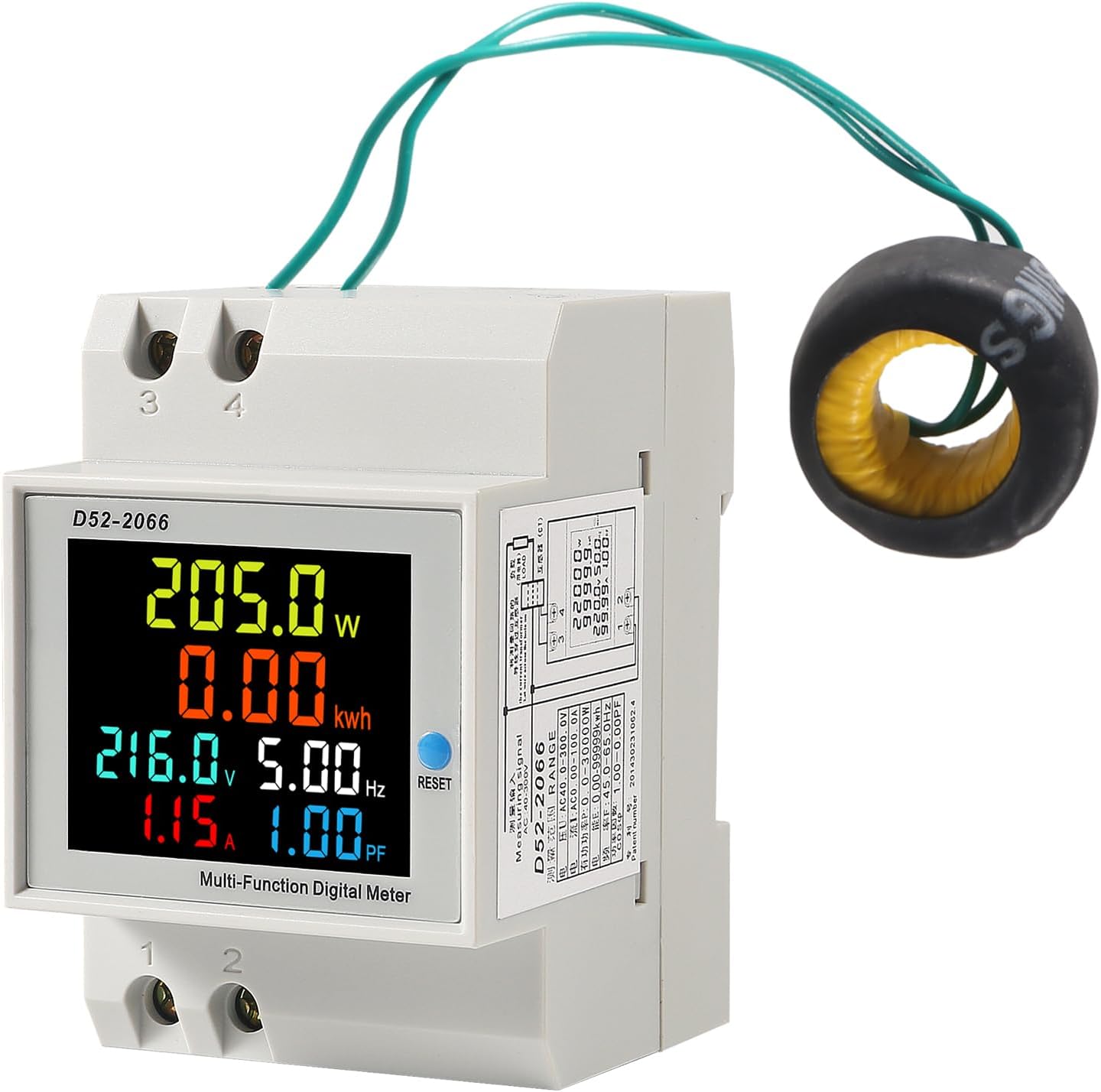 2Pack Single Phase Energy Meter Din Rail Electricity Usage Monitor AC 40-300V 100A Voltmeter Ammeter Watt Kwh Frequency Power Meter External CT 110V