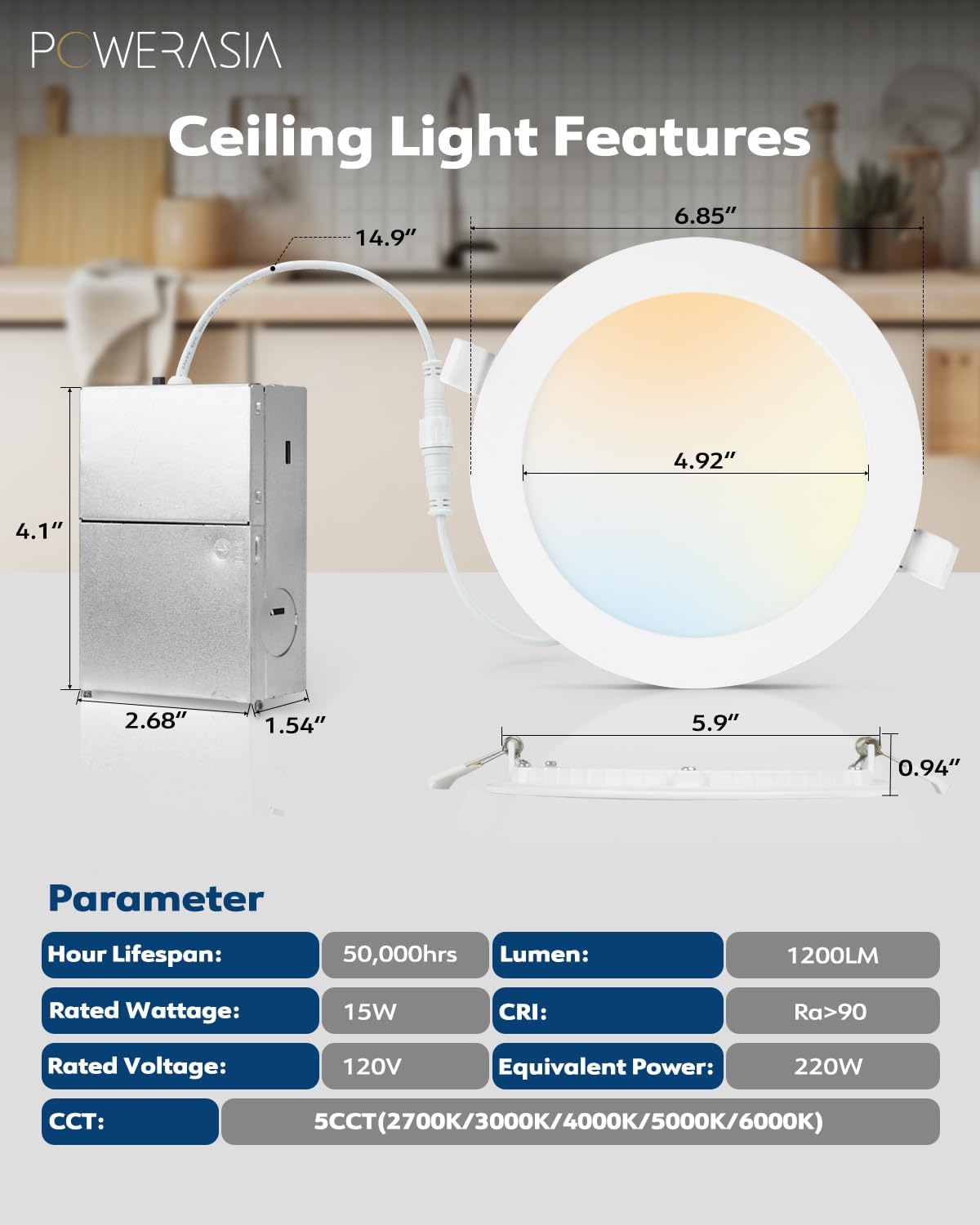 20 Pack 6 Inch LED Recessed Lighting with Junction Box, 5CCT 2700K/3000K/4000K/5000K/6000K Selectable, 15W 1200lm Ultra-Thin Recessed Downlight-ETL and Energy Star Certified
