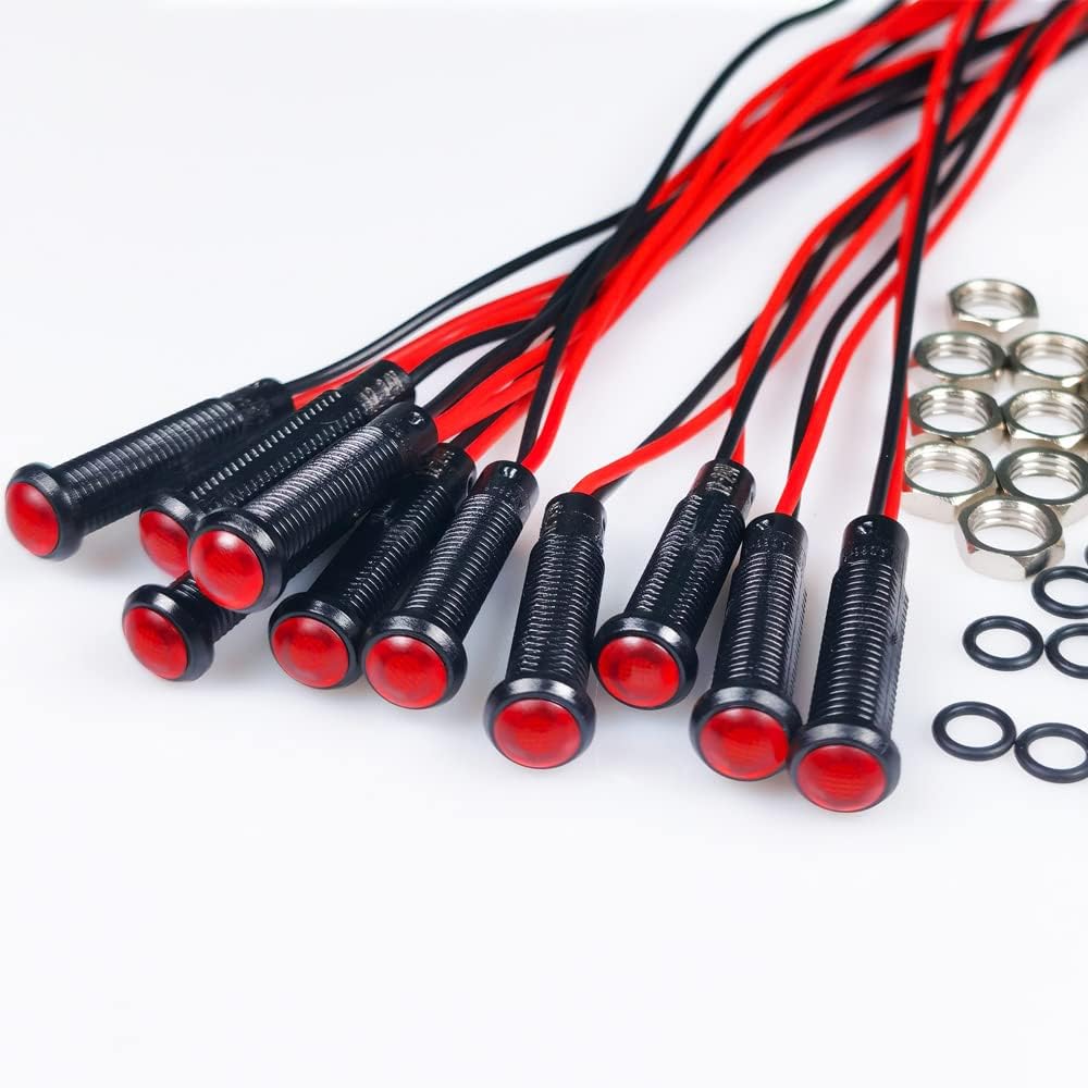10pcs LED Plastic Indicator Pilot Light 110VAC Mounting Hole Size 6mm(Red)