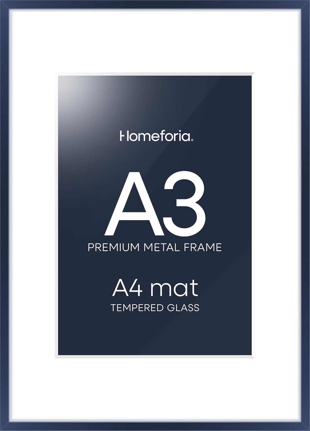Homeforia A3 Picture Frame Navy Blue, High End Metal 11.7 x 16.5 inch Poster Frames with Mat 8.3 by 11.7 for Photo, A3 Size Frames Matted to A4 Print, 11.7x16.5 Hanging Frame, Tempered Glass, Set of 1